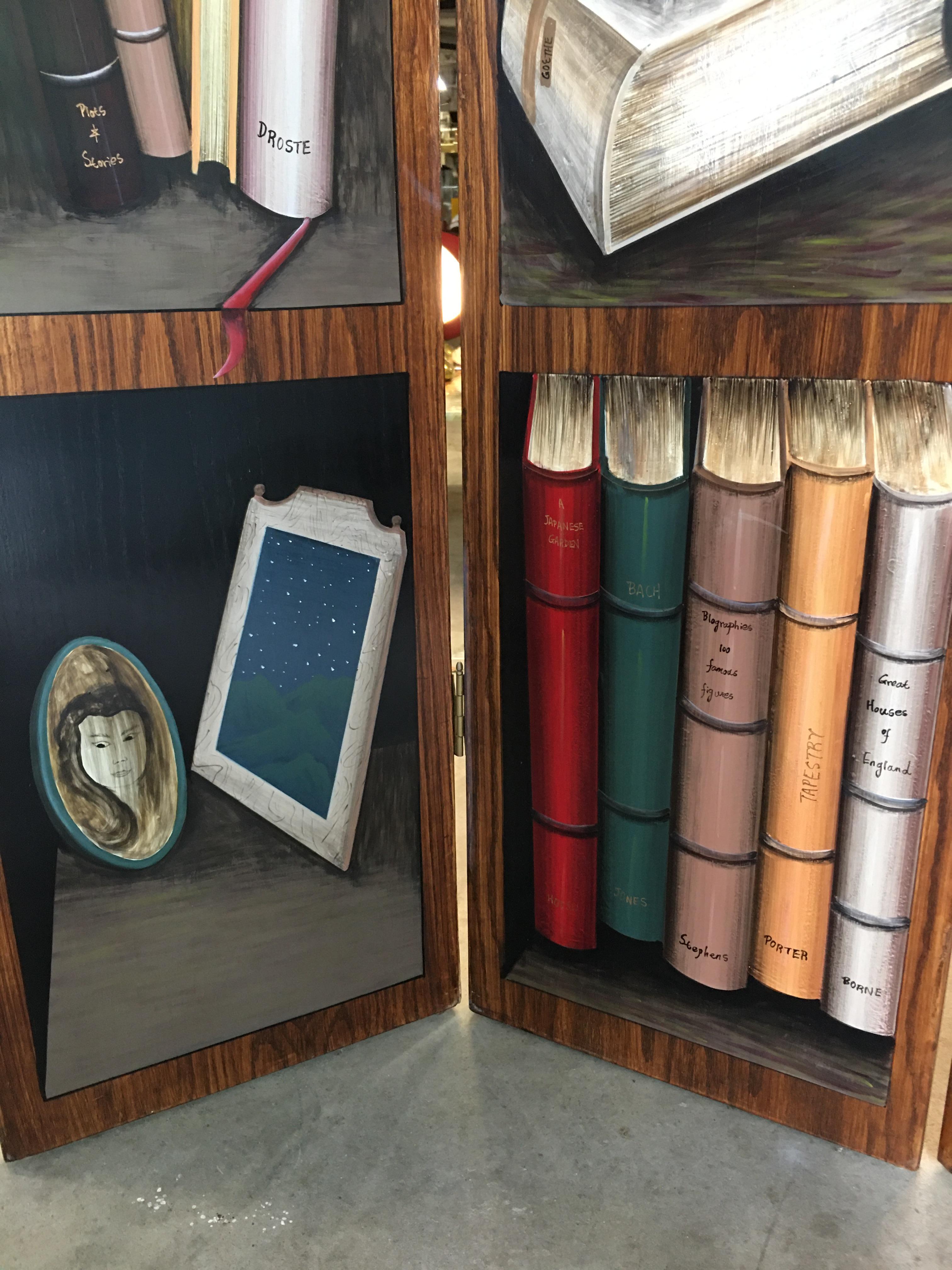 Trompe l'Oeil Screen of Four Panels with Painted Books 3