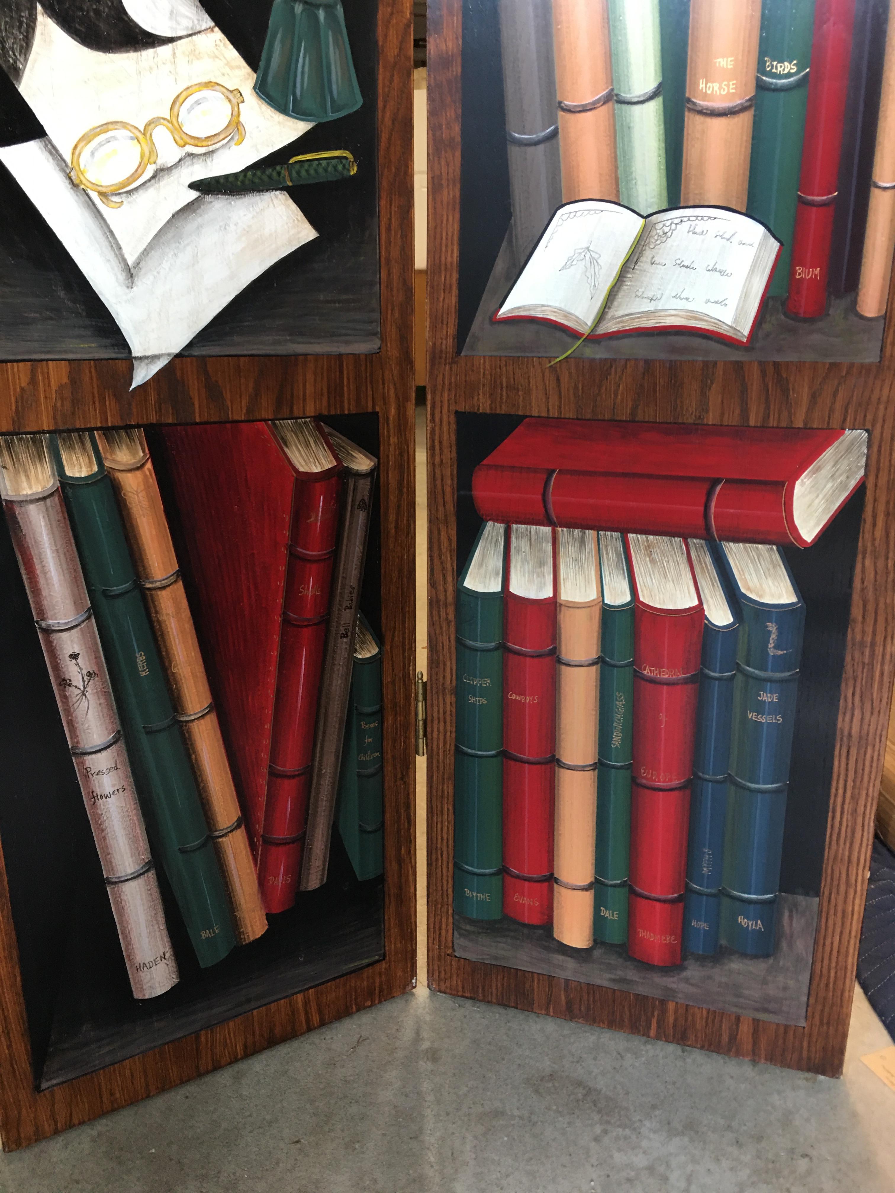 Trompe l'Oeil Screen of Four Panels with Painted Books 4