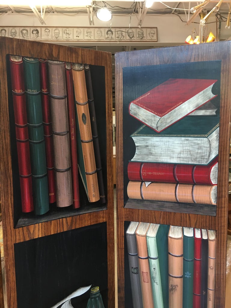Trompe l'Oeil Screen of Four Panels with Painted Books For Sale 6
