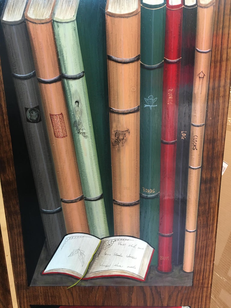 Trompe l'Oeil Screen of Four Panels with Painted Books For Sale 8