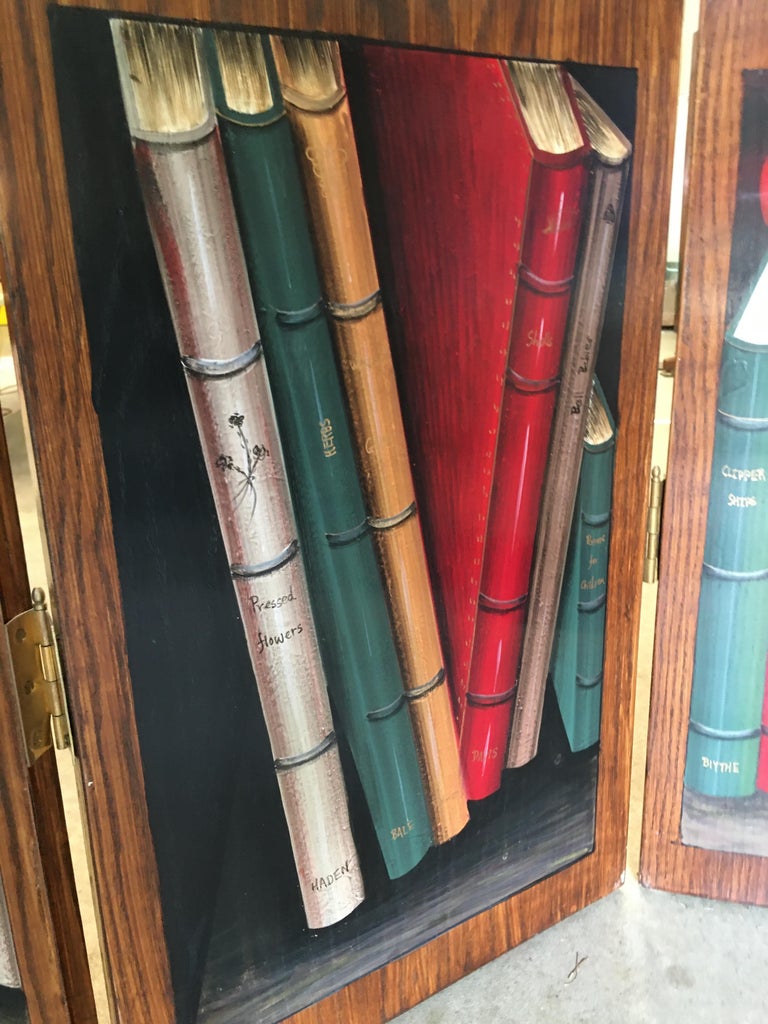 Trompe l'Oeil Screen of Four Panels with Painted Books For Sale 10