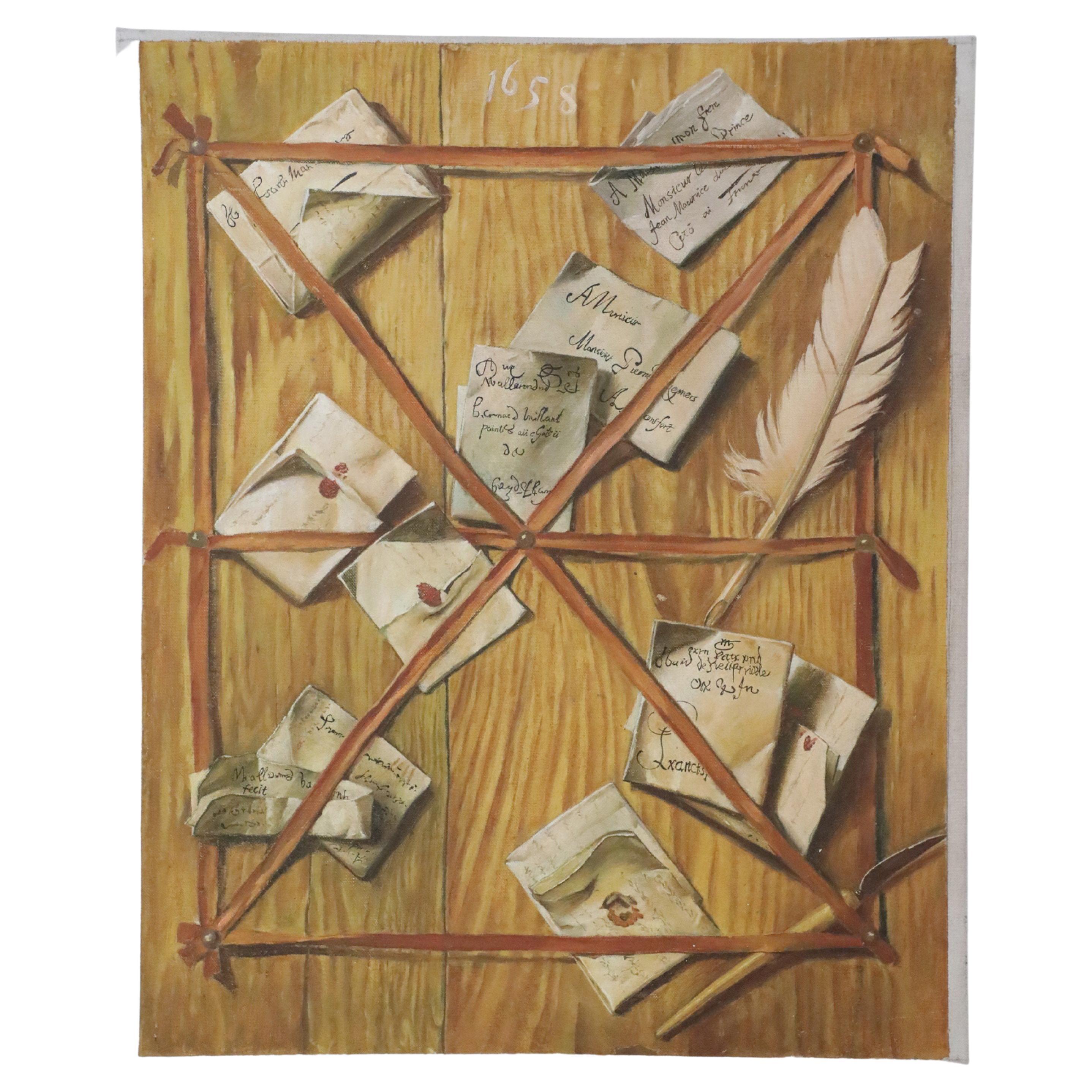 Trompe l'oeil Still Life Painting of Letters For Sale