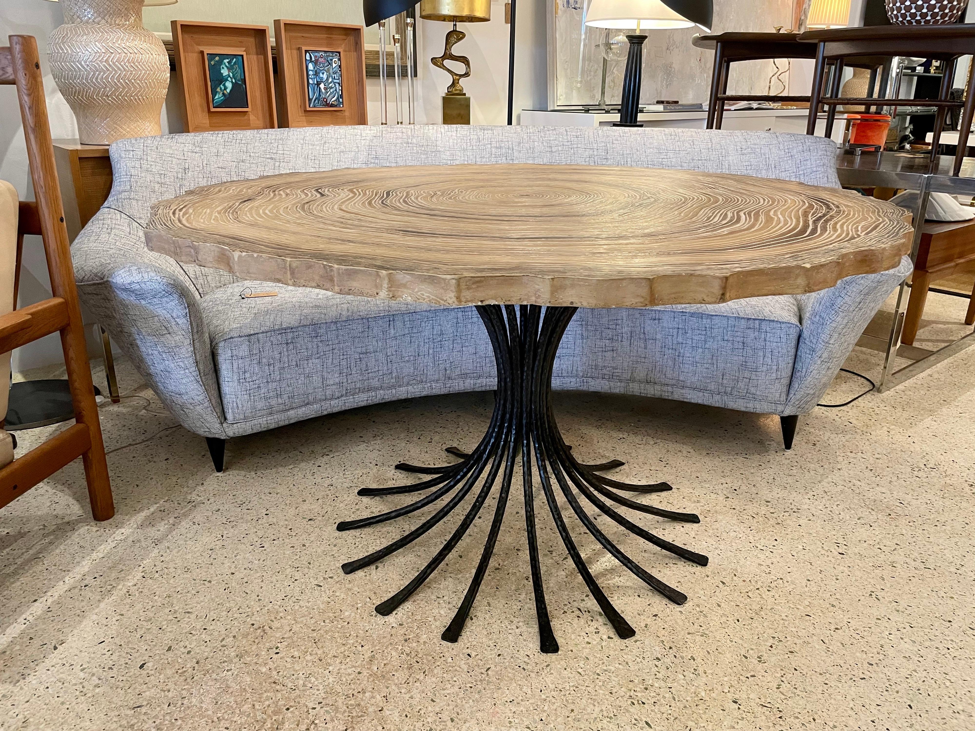 Faux Bois Trompe L'oeil Tree Trunk Top Dining Table on Iron Base