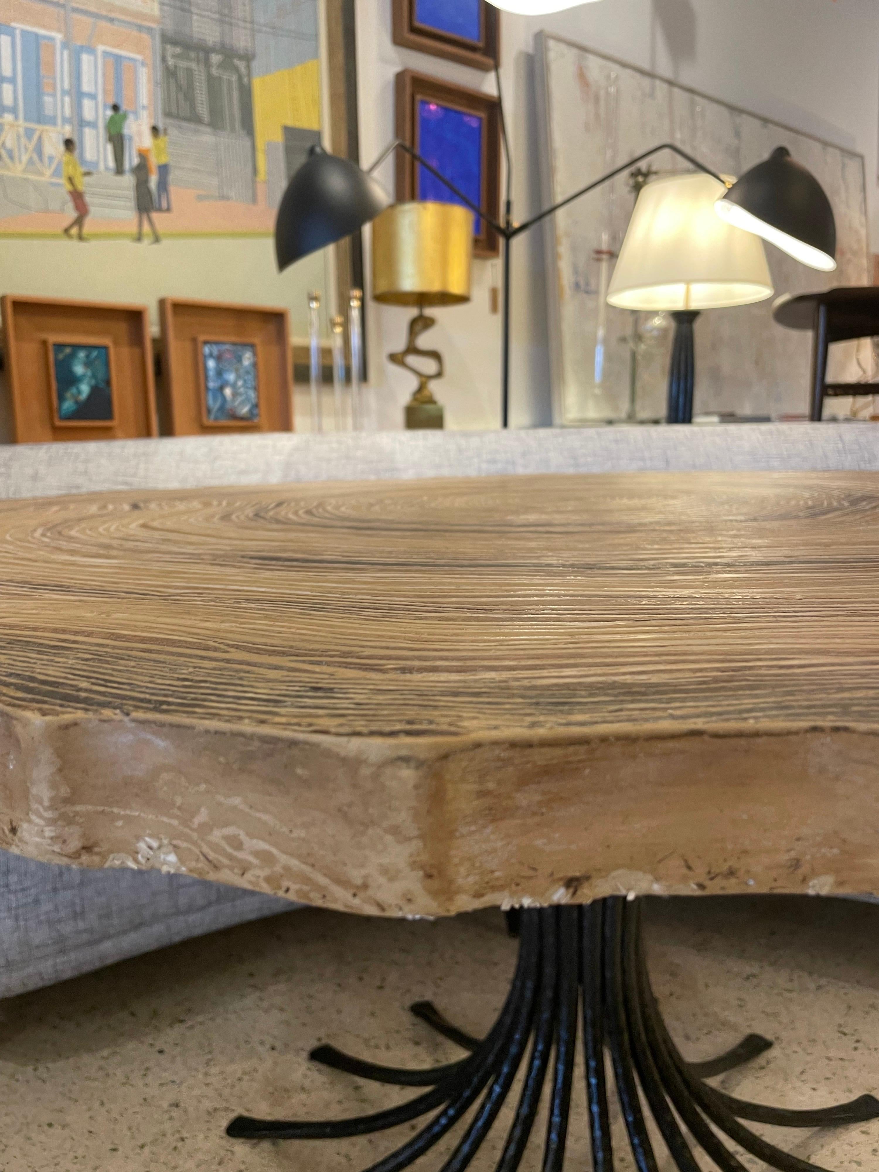 Trompe L'oeil Tree Trunk Top Dining Table on Iron Base In Good Condition In East Hampton, NY