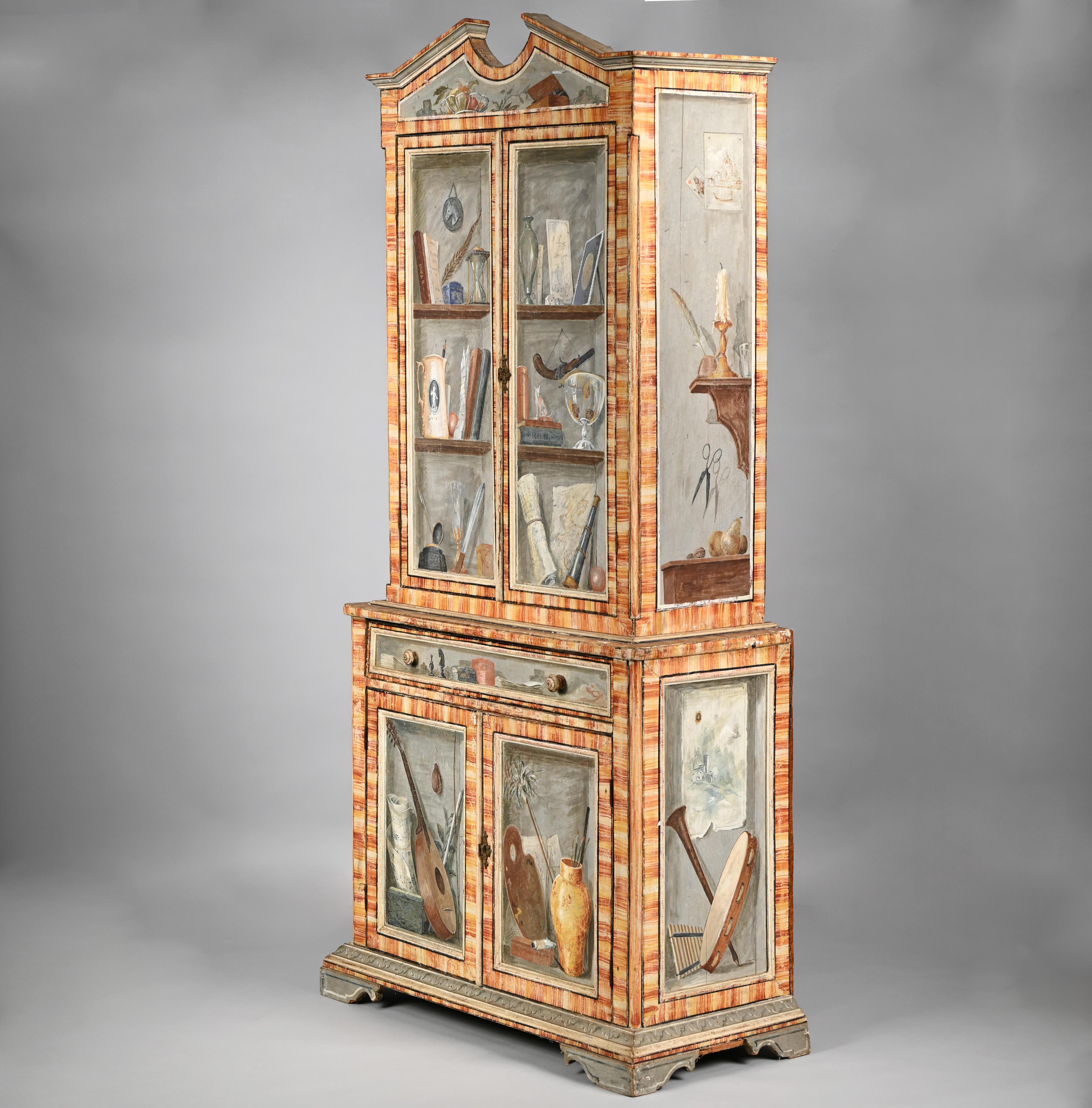 Italian Trompe L'Oeil Two-Part Cabinet For Sale