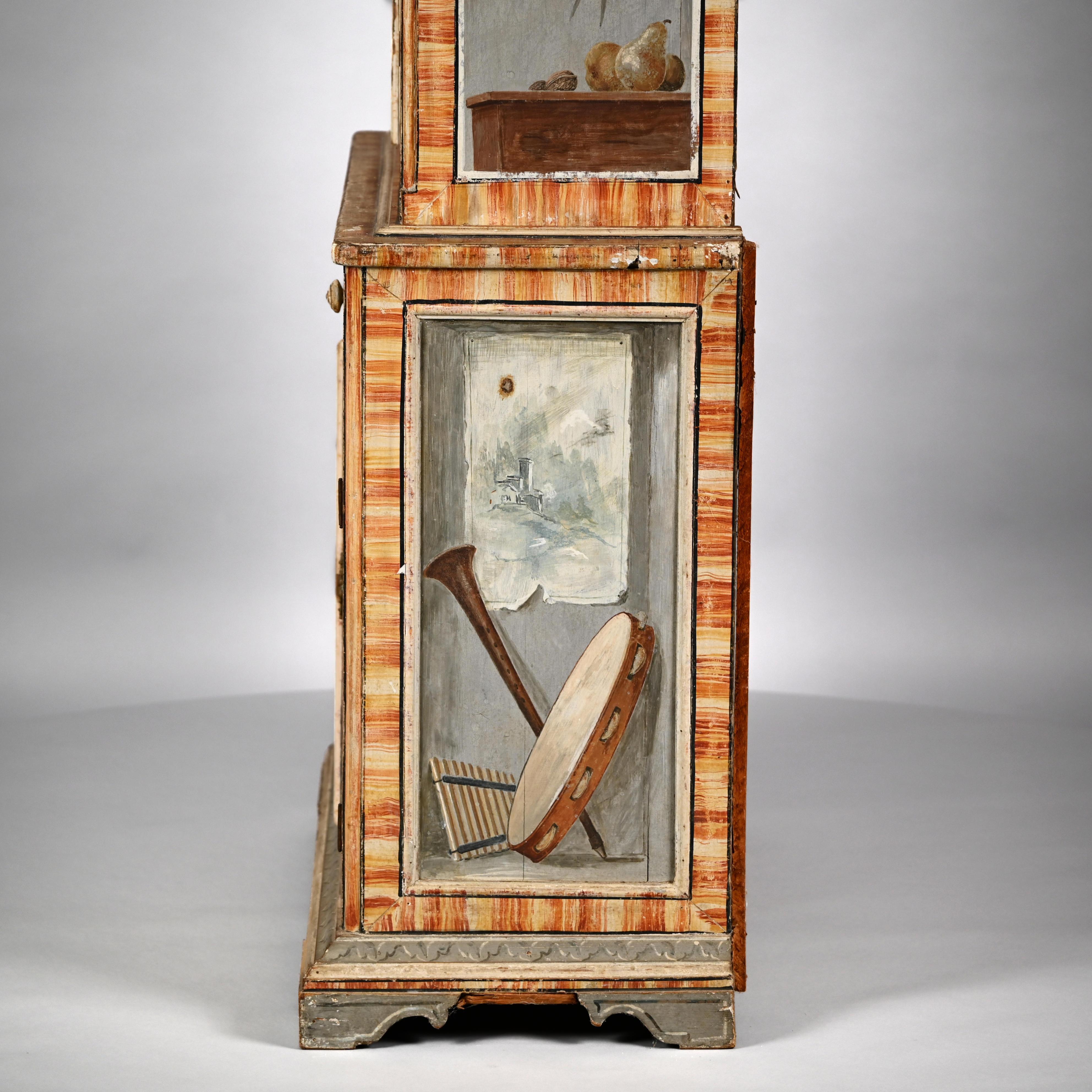Hand-Painted Trompe L'Oeil Two-Part Cabinet