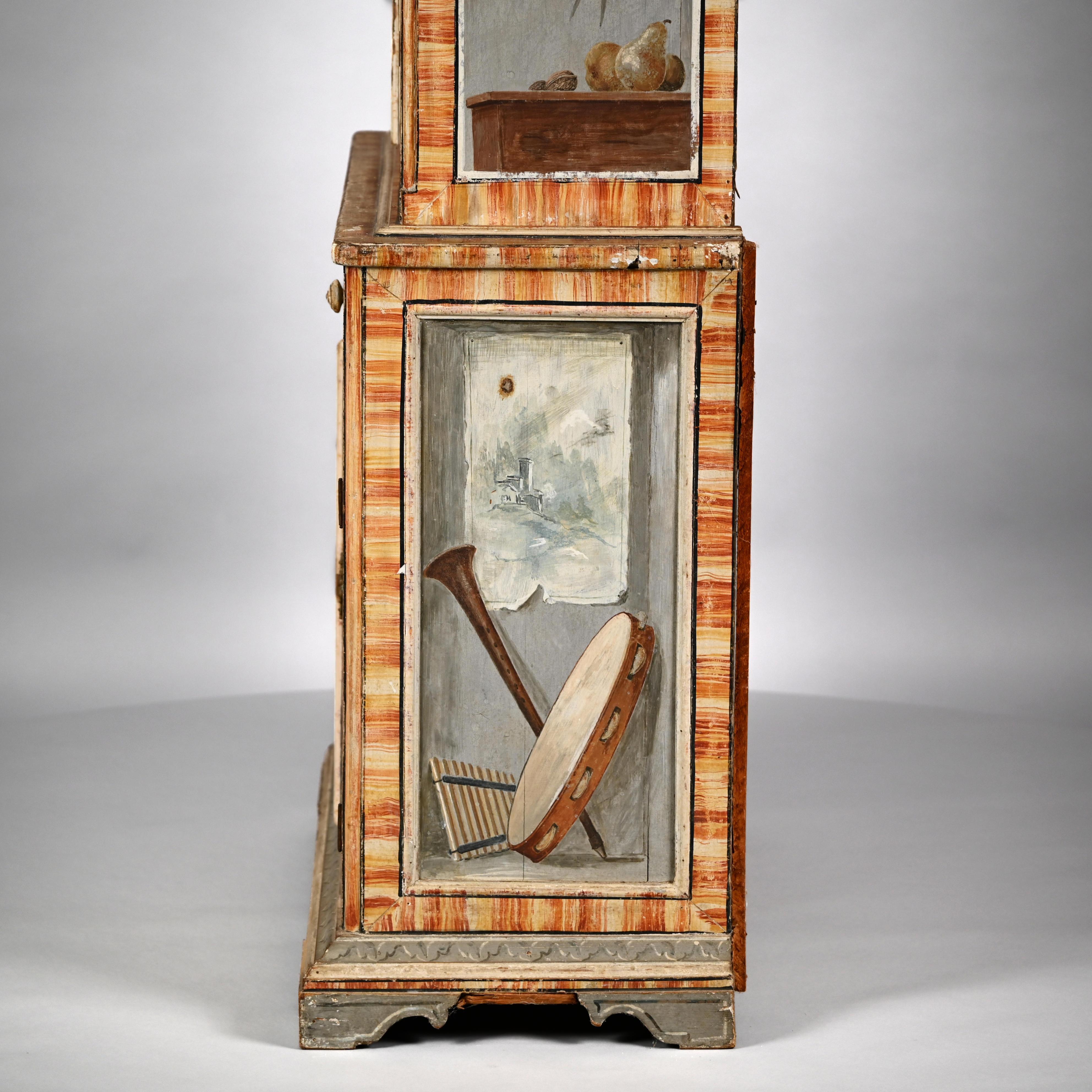 Hand-Painted Trompe L'Oeil Two-Part Cabinet For Sale
