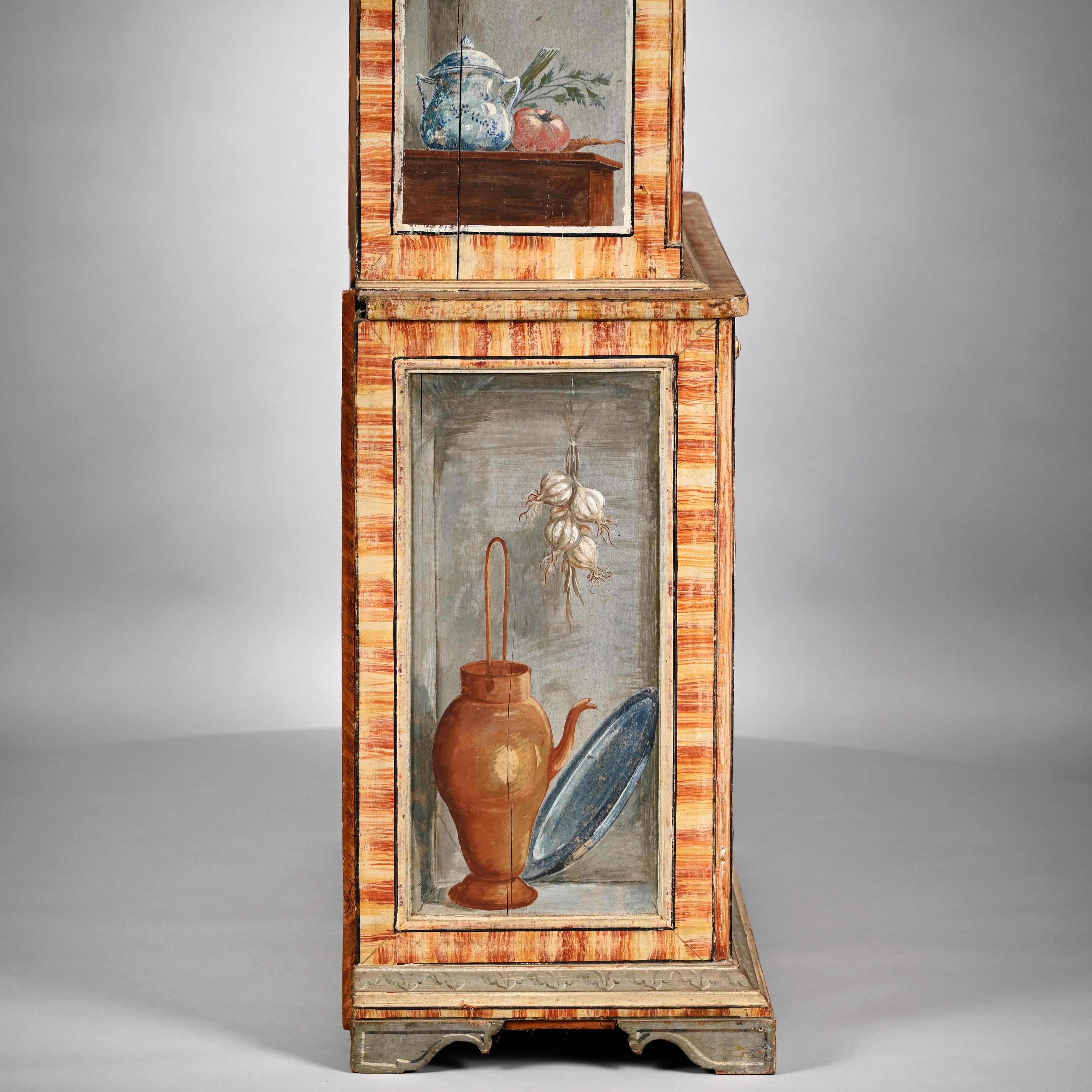 Wood Trompe L'Oeil Two-Part Cabinet For Sale