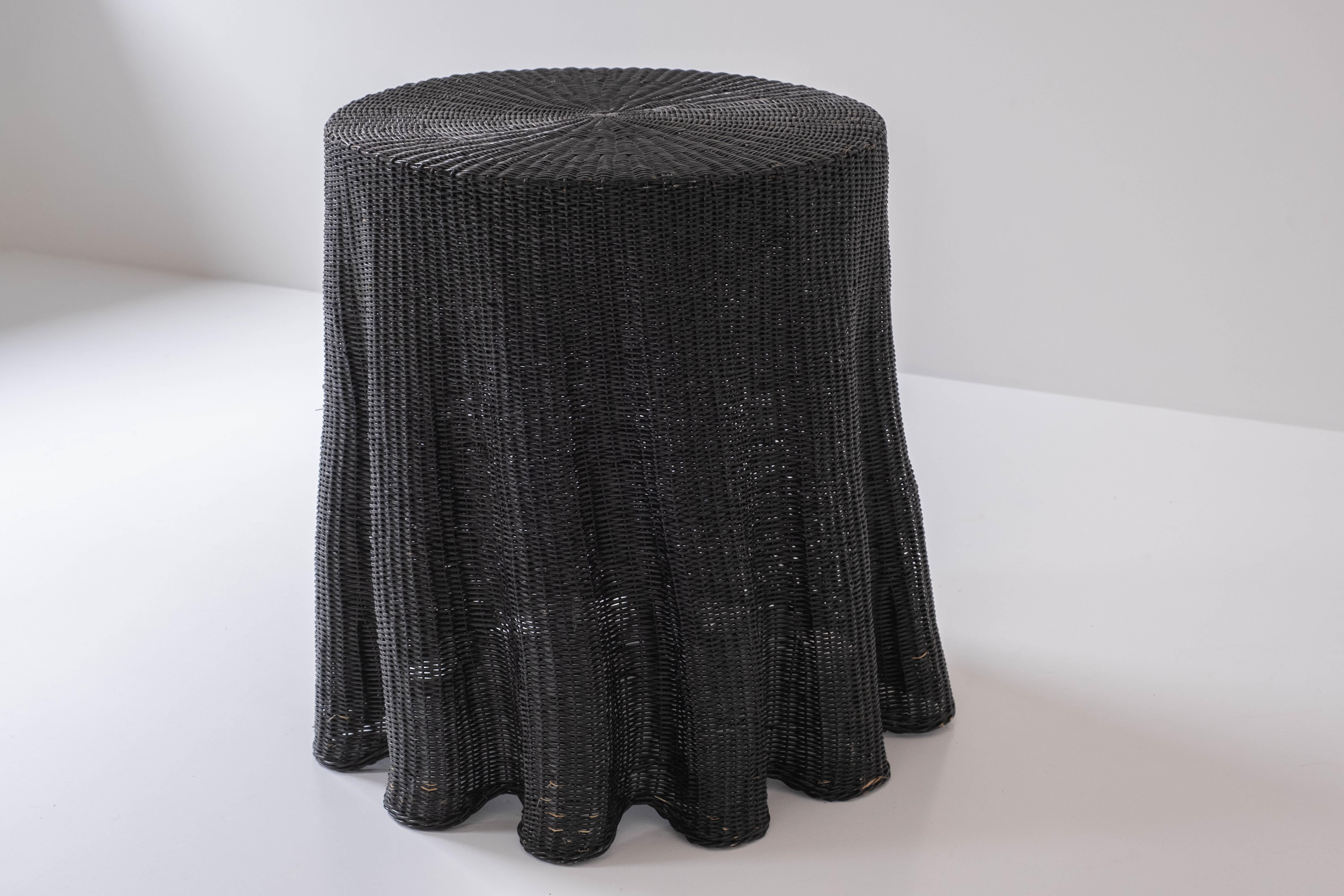 Trompe L’oeil Wicker Side Table with ‘Draped’ Illusion from France, 1970s 5