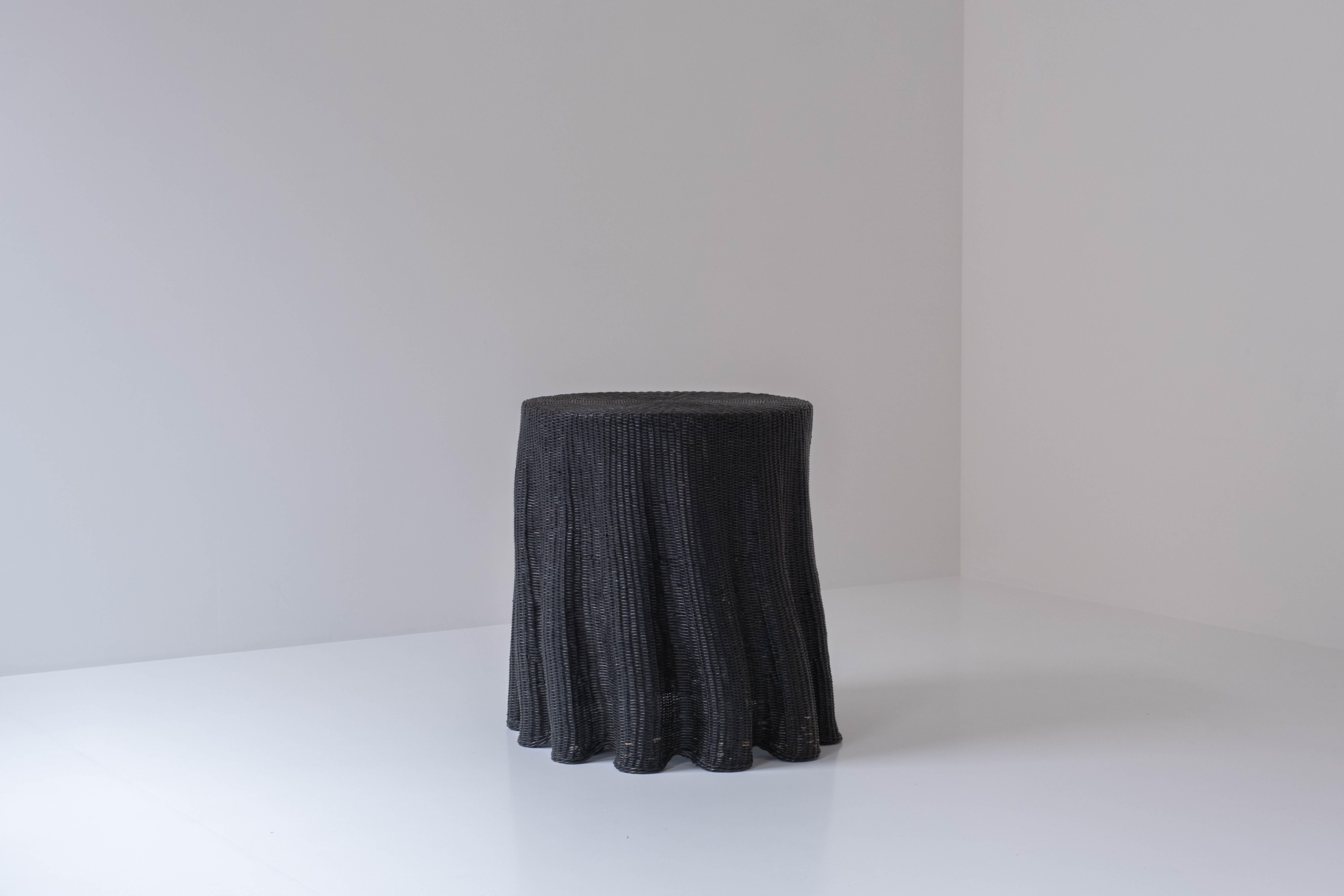 Mid-Century Modern Trompe L’oeil Wicker Side Table with ‘Draped’ Illusion from France, 1970s