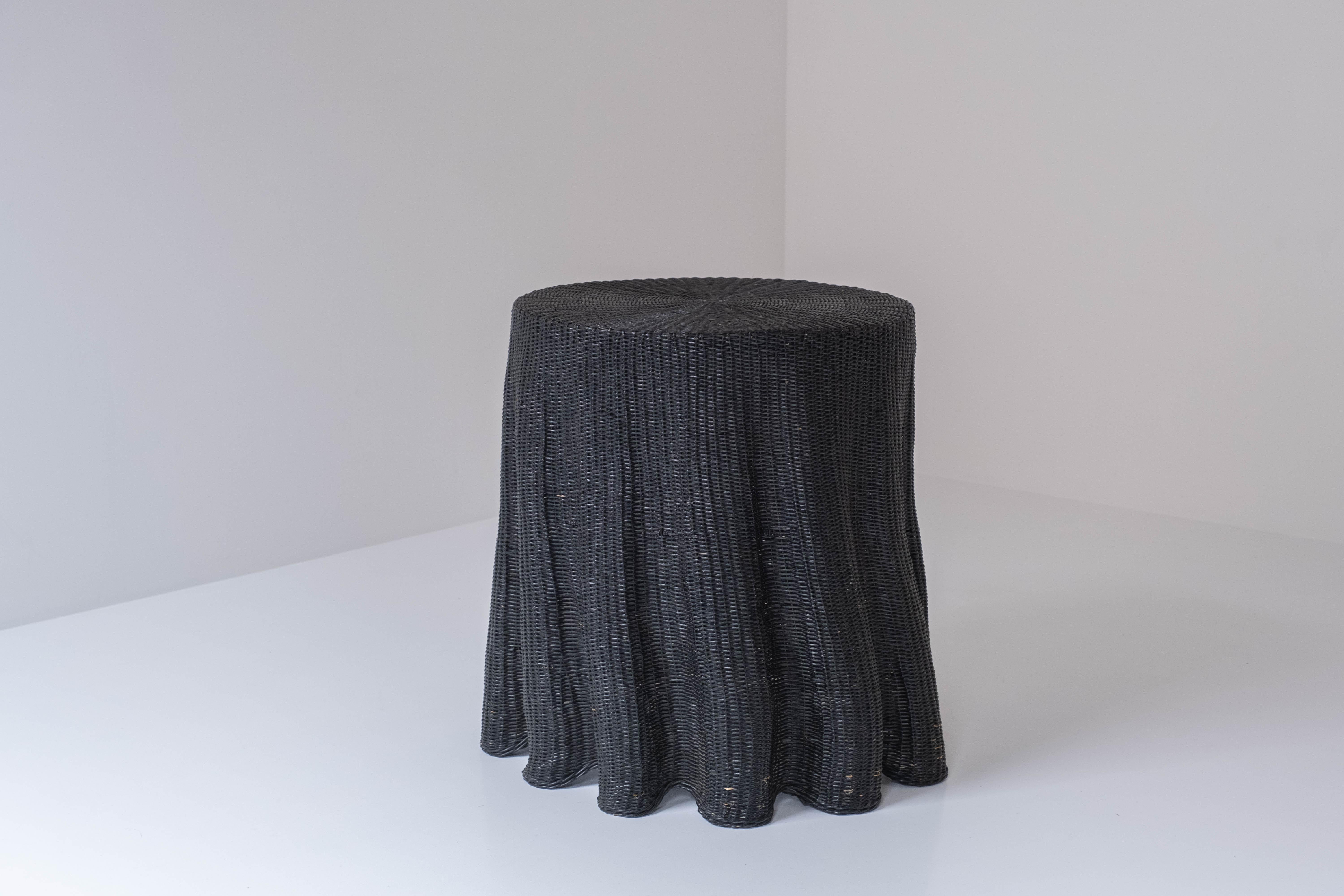 French Trompe L’oeil Wicker Side Table with ‘Draped’ Illusion from France, 1970s