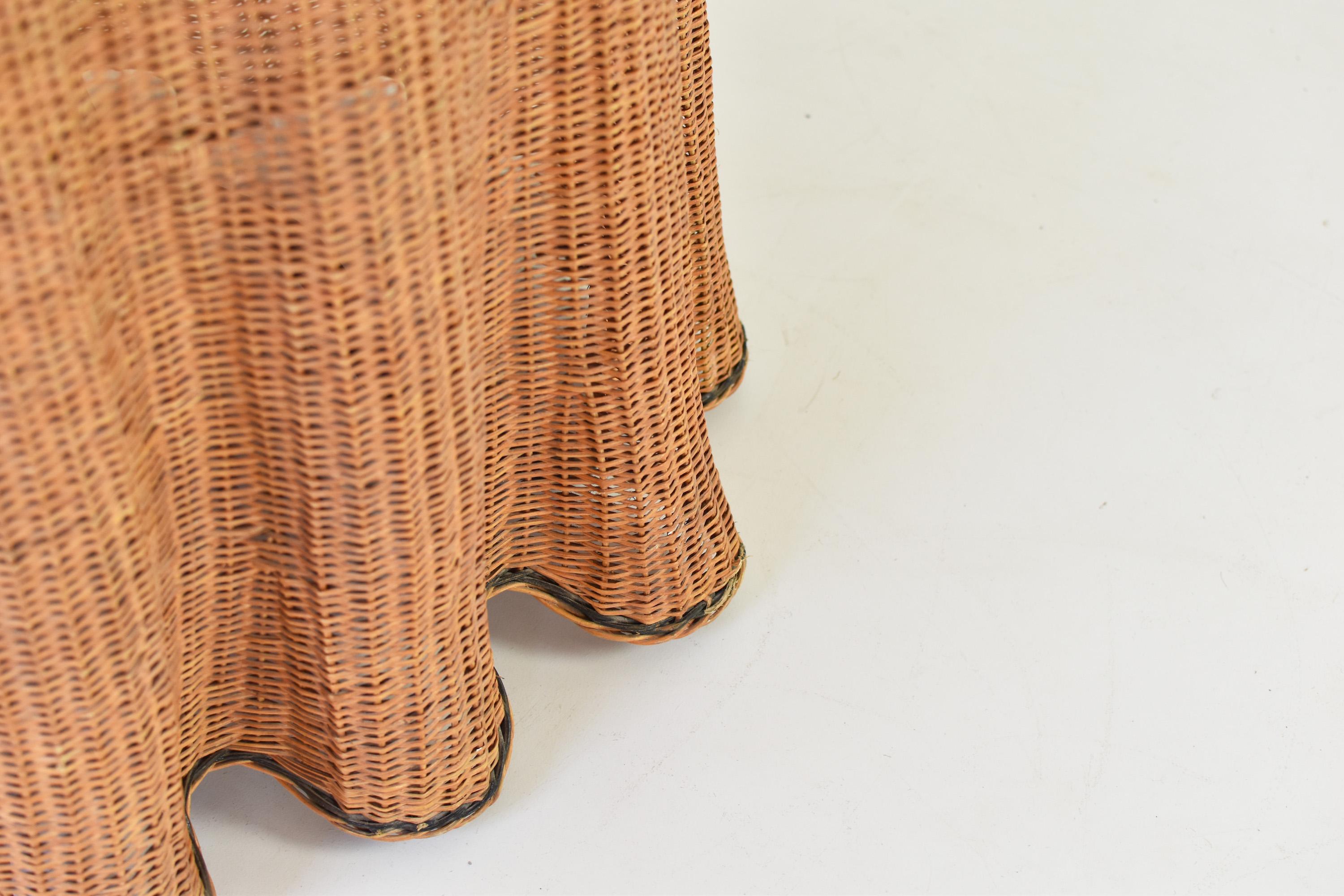 Trompe L’oeil Wicker Side Table with ‘Draped’ Illusion from France, 1970’s 1