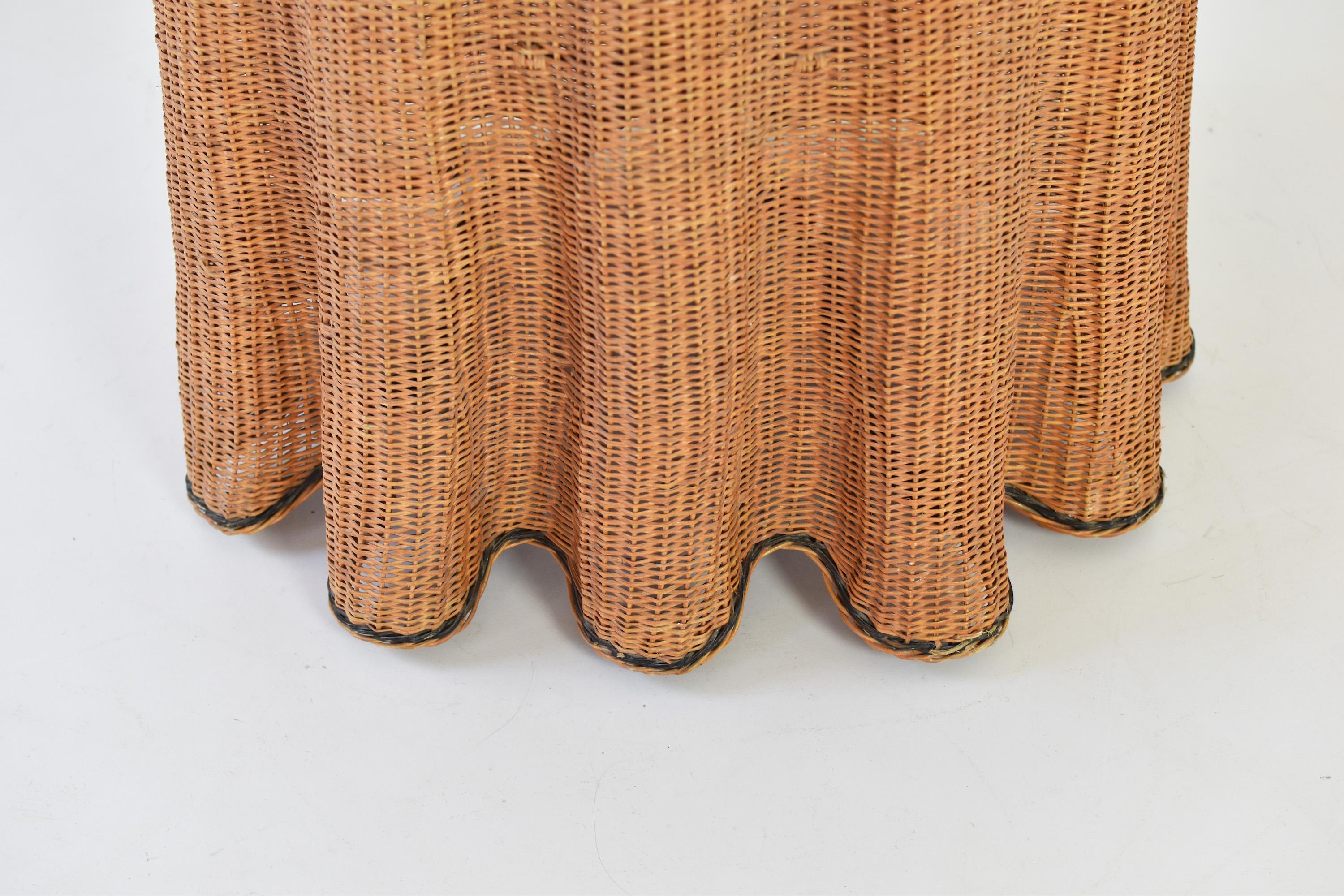 Trompe L’oeil Wicker Side Table with ‘Draped’ Illusion from France, 1970’s 2