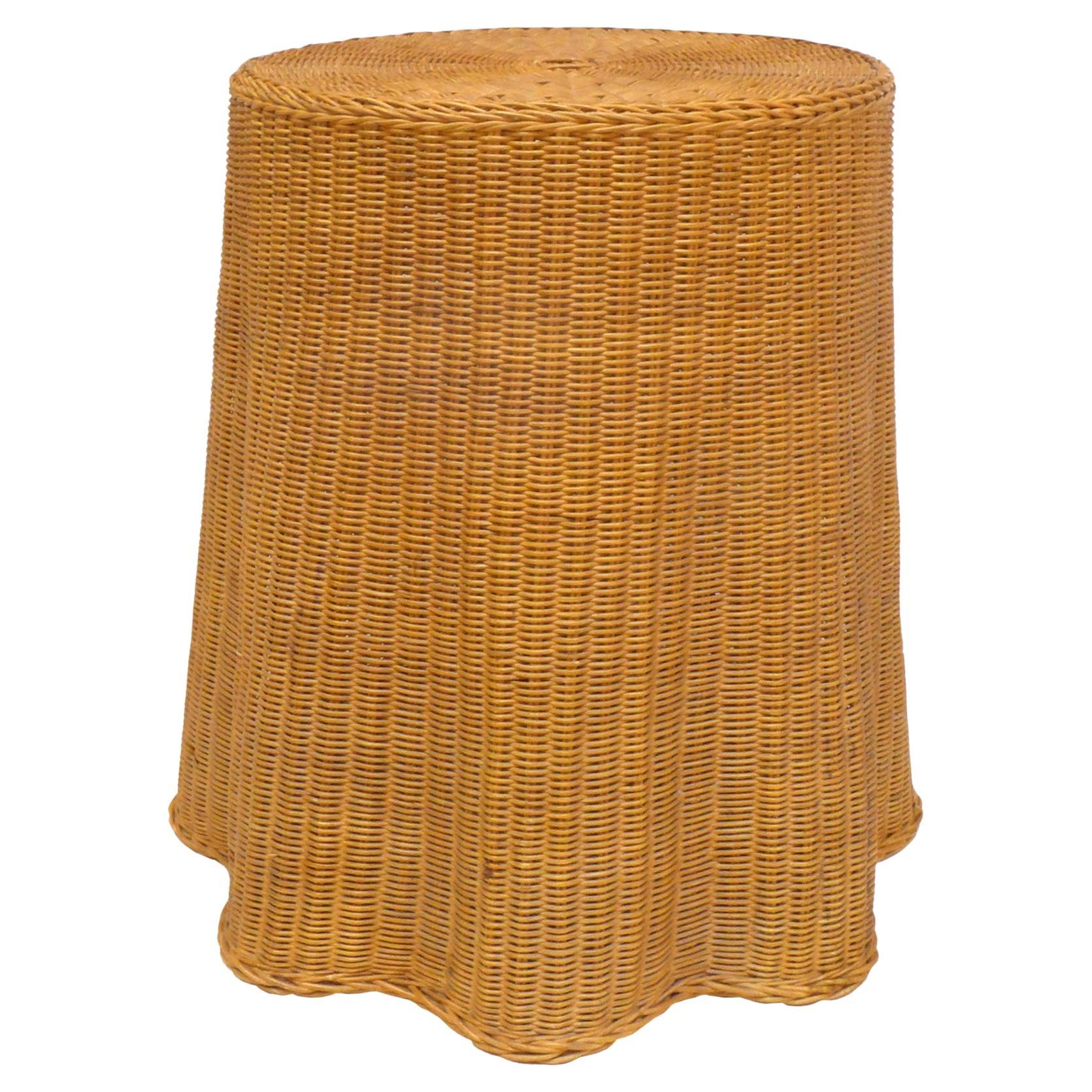 Trompe L'Oeil Woven Draped Rattan "Ghost" Side Table or Pedestal For Sale