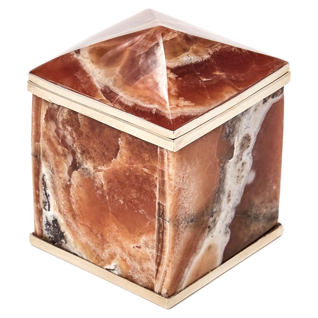 Tronador Large Mini Box, Brown Onyx Stone et Silver Alpaca en vente