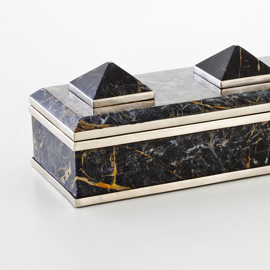 Modern Tronador Rectangular Black Onyx Stone Box For Sale