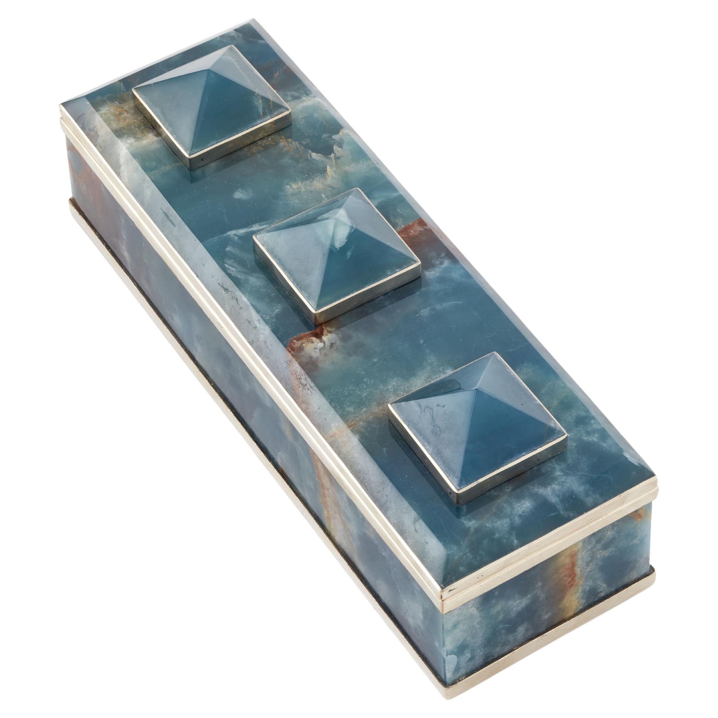Boîte rectangulaire Tronador en pierre d'onyx bleu en vente