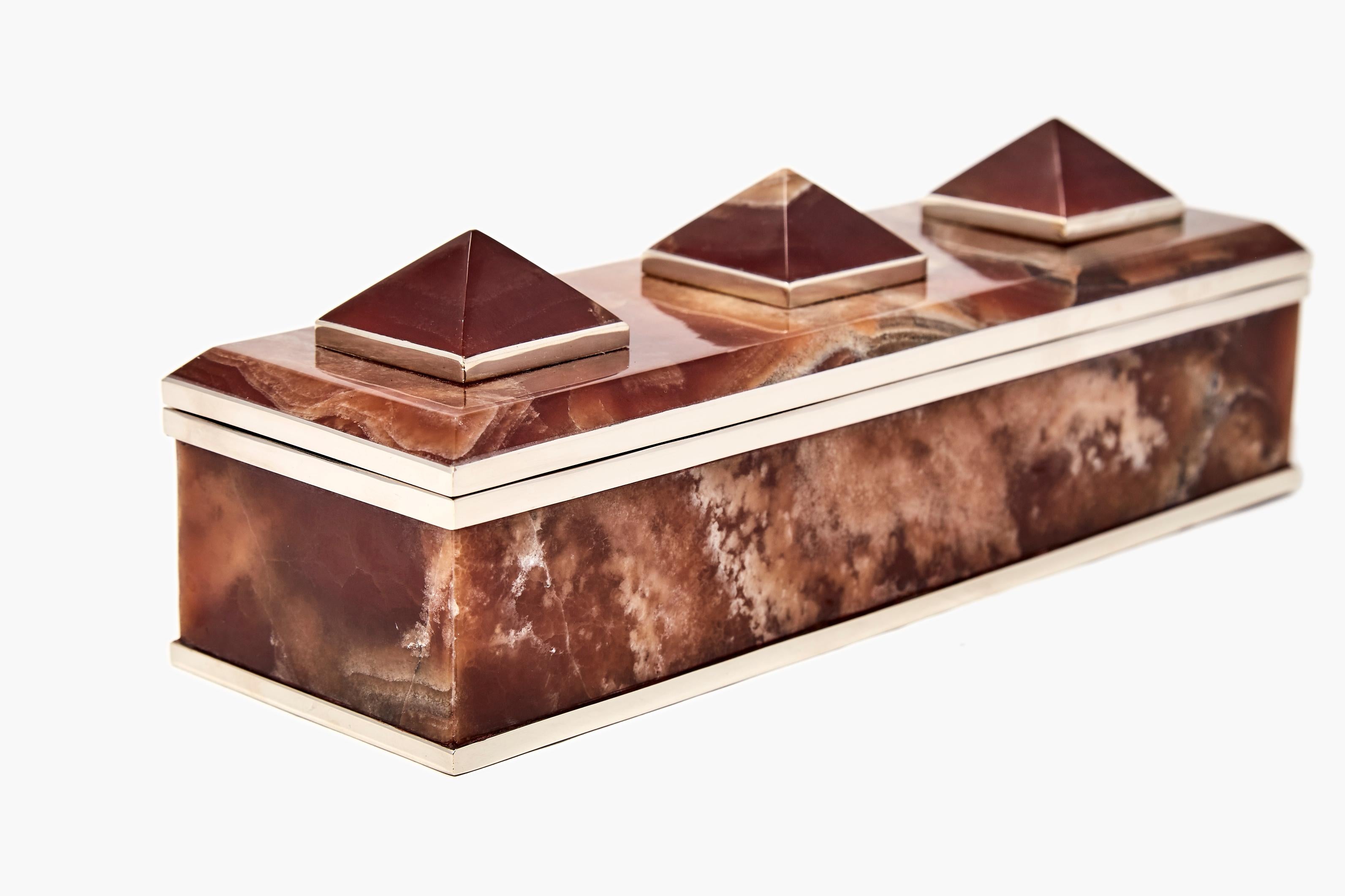 Modern TRONADOR Rectangular Brown Onyx Stone Box For Sale