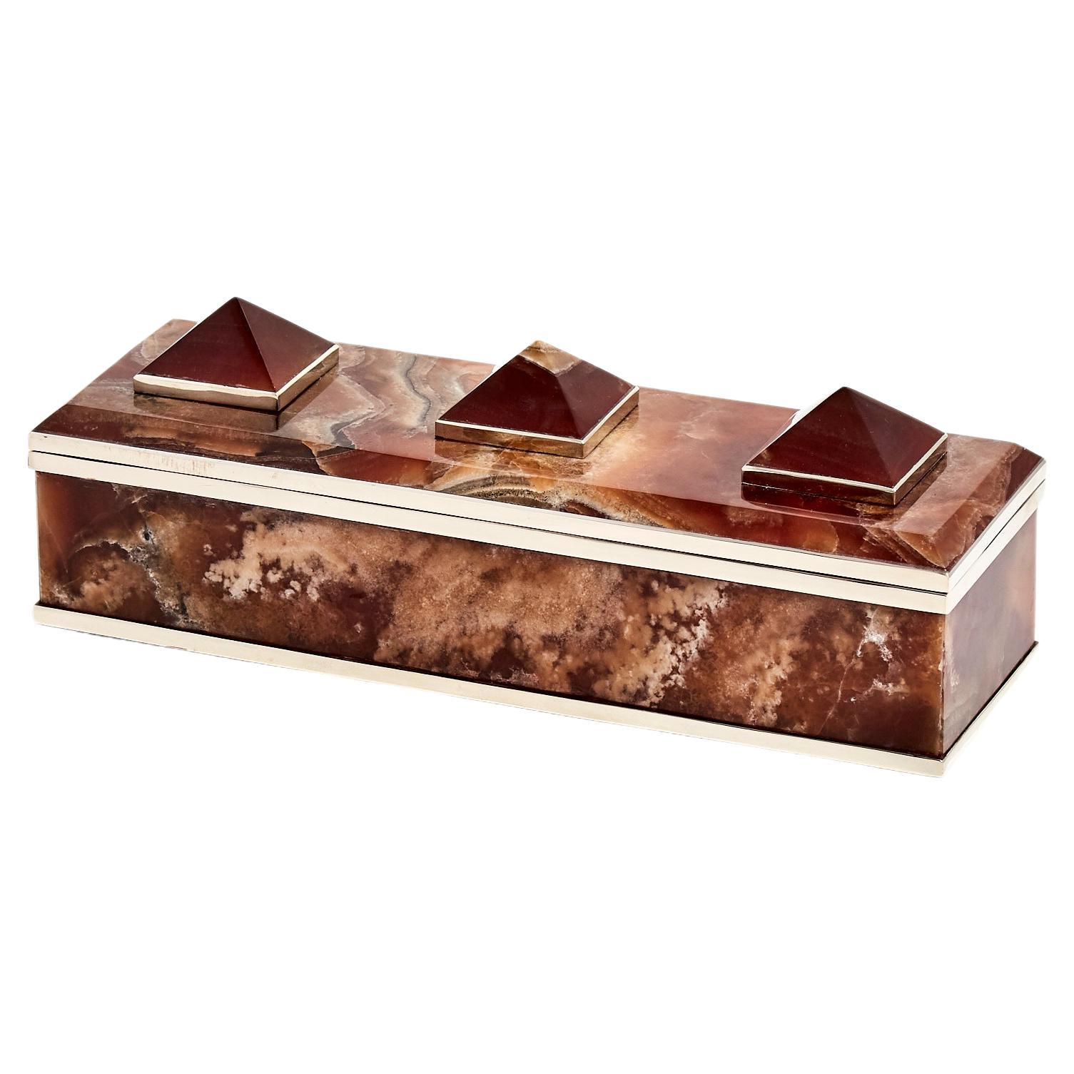 TRONADOR Rectangular Brown Onyx Stone Box For Sale