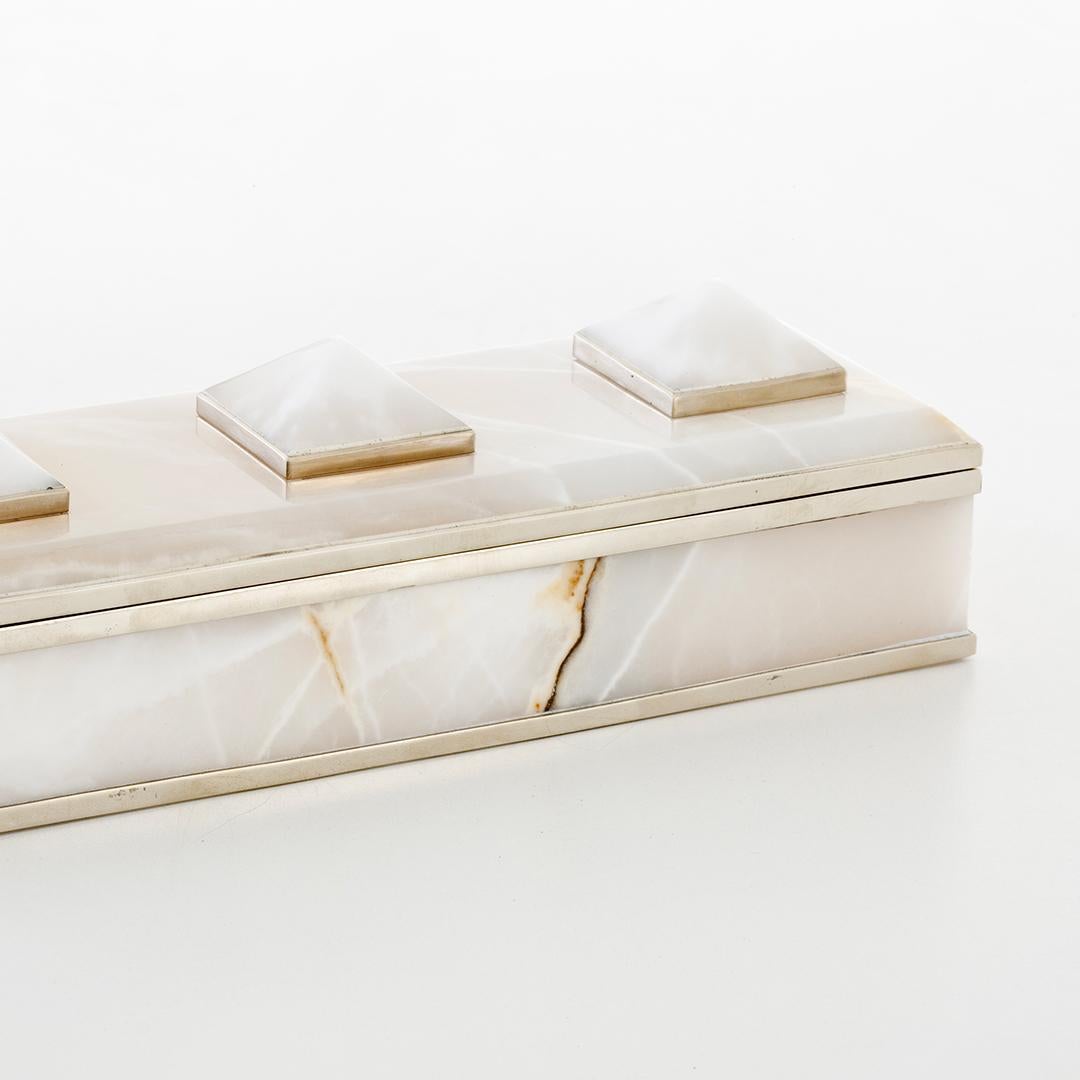 Modern Tronador Rectangular Cream Onyx Stone Box For Sale