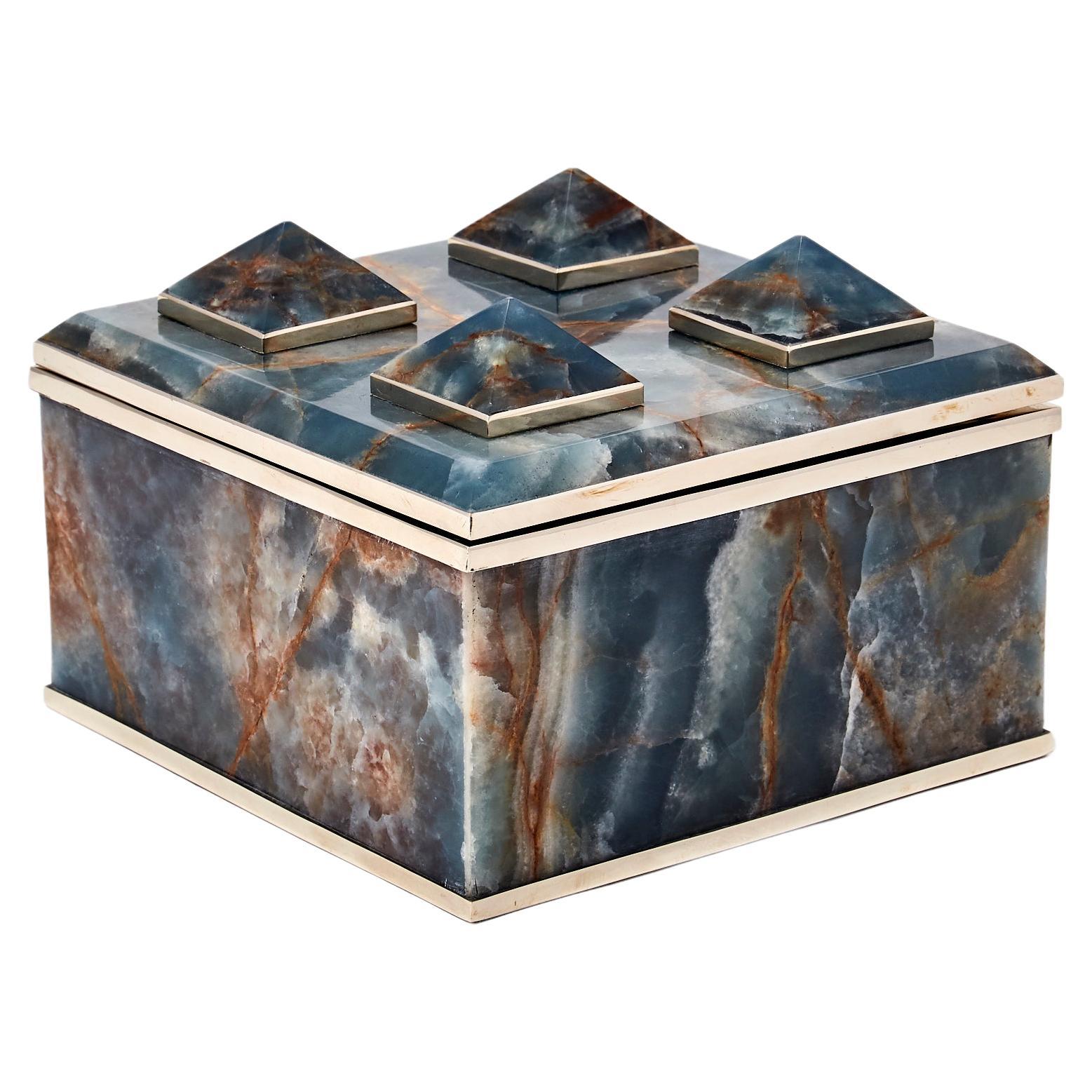 Boîte carrée Tronador en pierre d'onyx bleu
