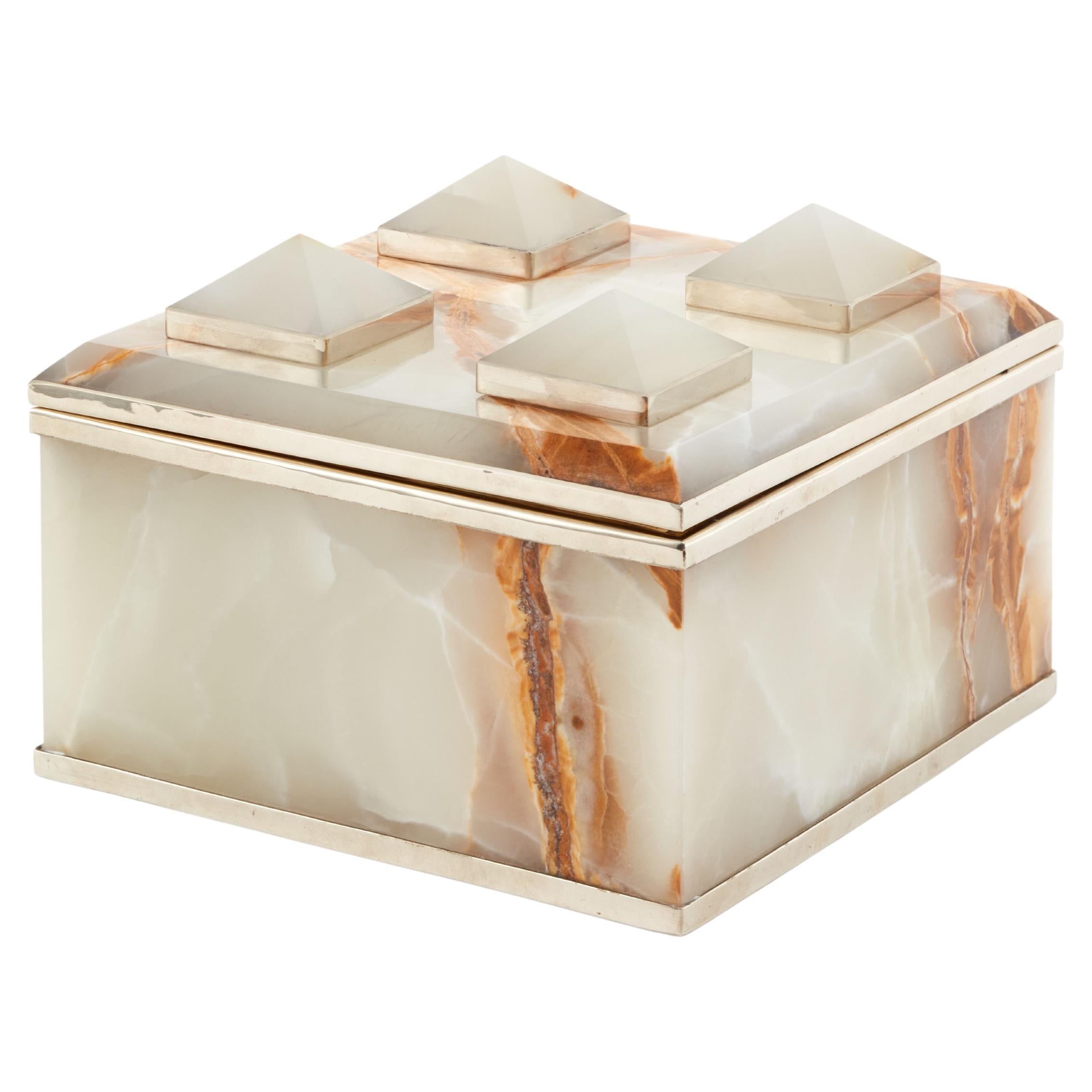Boîte carrée Tronador en pierre d'onyx crème en vente