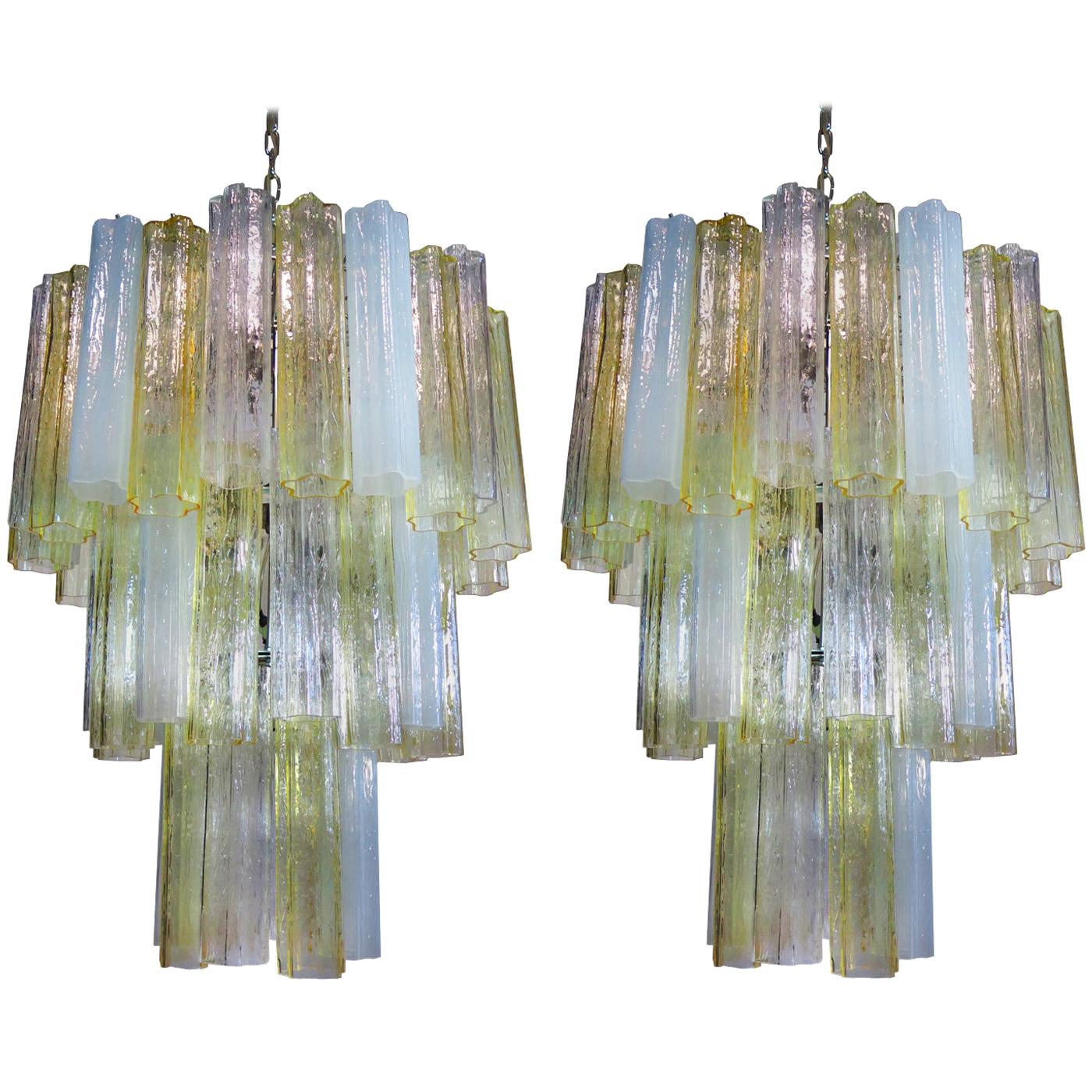 Pair of 48 Tronchi bicolor Chandeliers Style Toni Zuccheri, Murano, 1980s