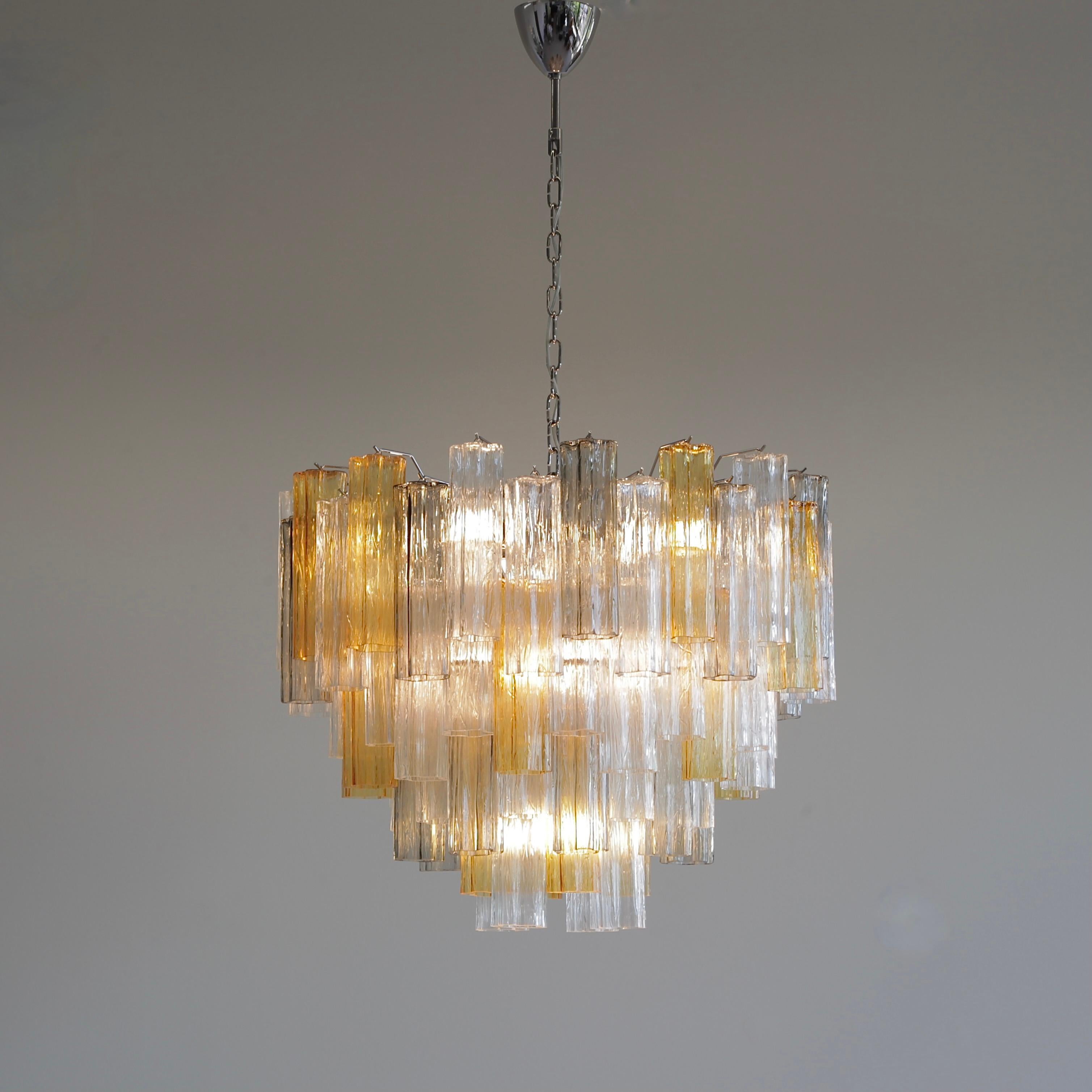 Modern Tronchi Murano Glass Chandelier 'Amber, Clear, Brown', Italy