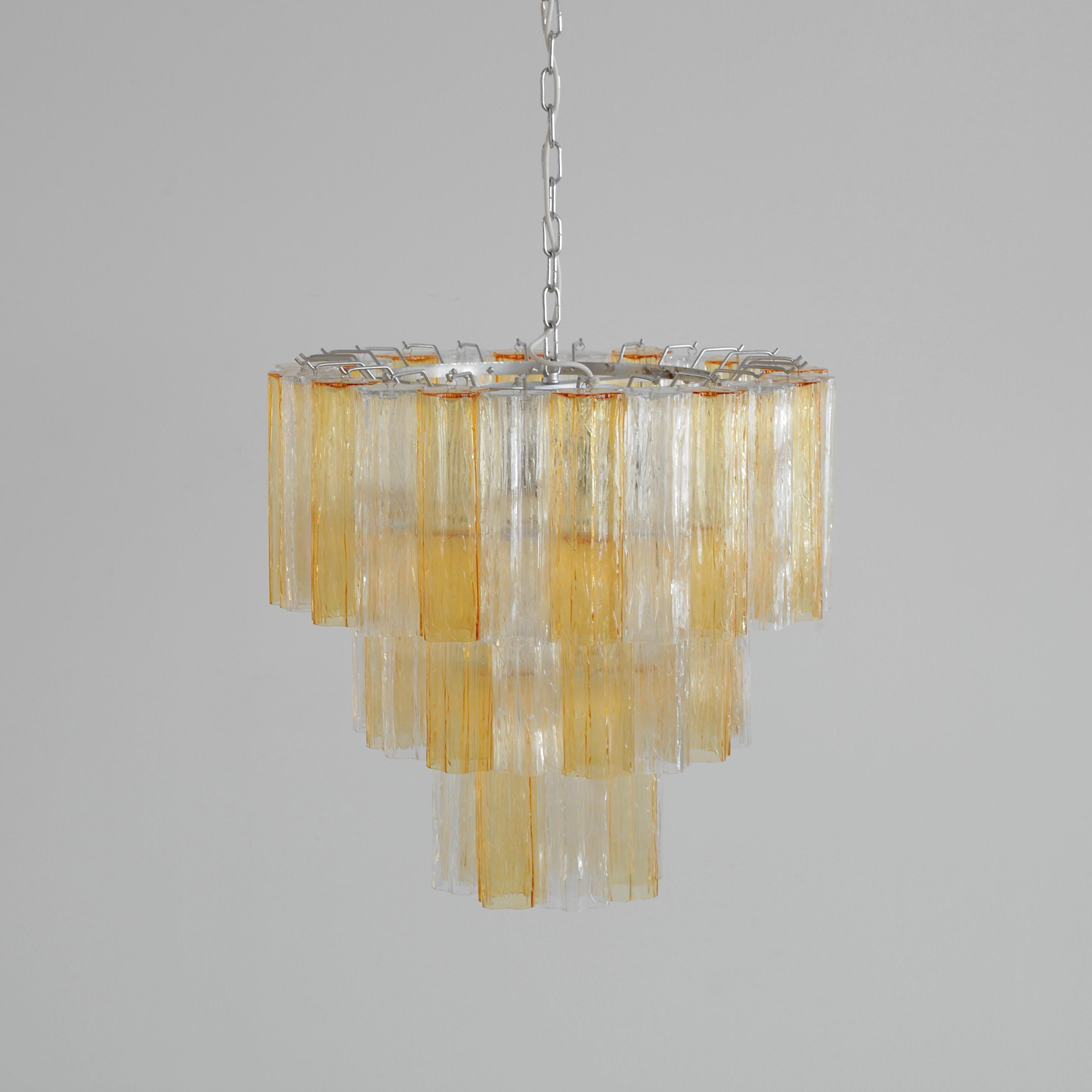 Mid-Century Modern Tronchi Murano Glass Chandelier 'amber/ clear', Italy