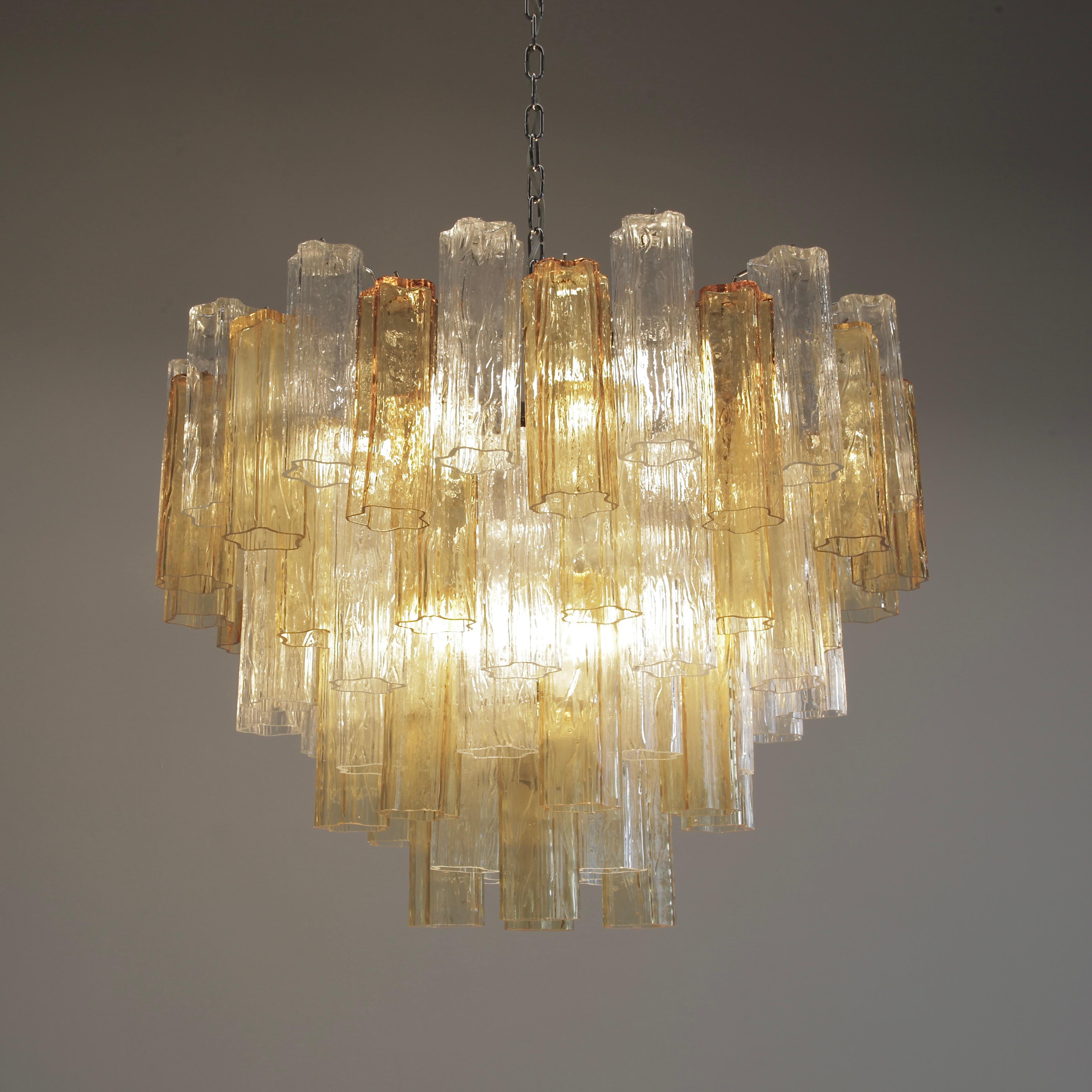 Modern Tronchi Murano Glass Chandelier 'Amber & Clear', Italy