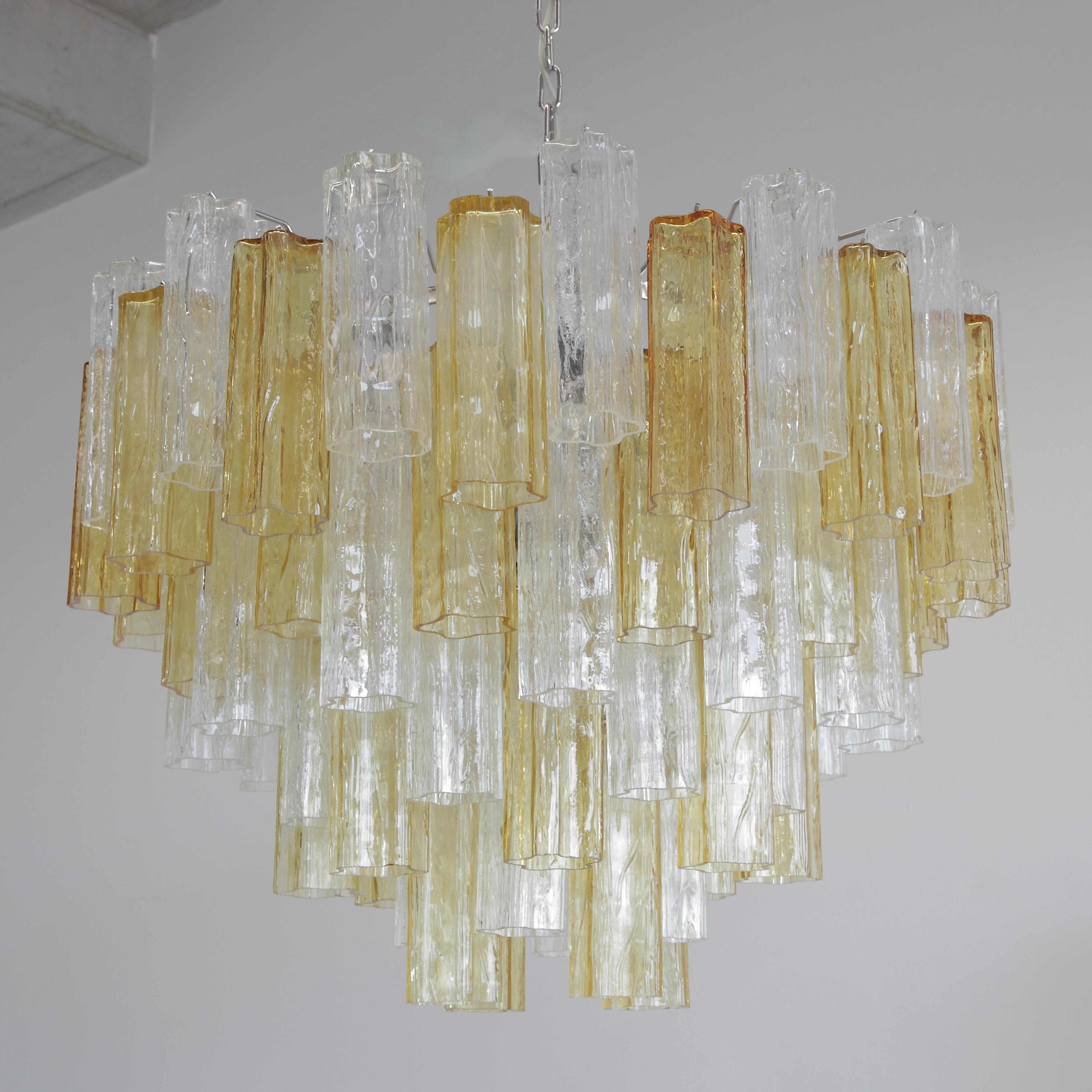 Contemporary Tronchi Murano Glass Chandelier 'Amber & Clear', Italy