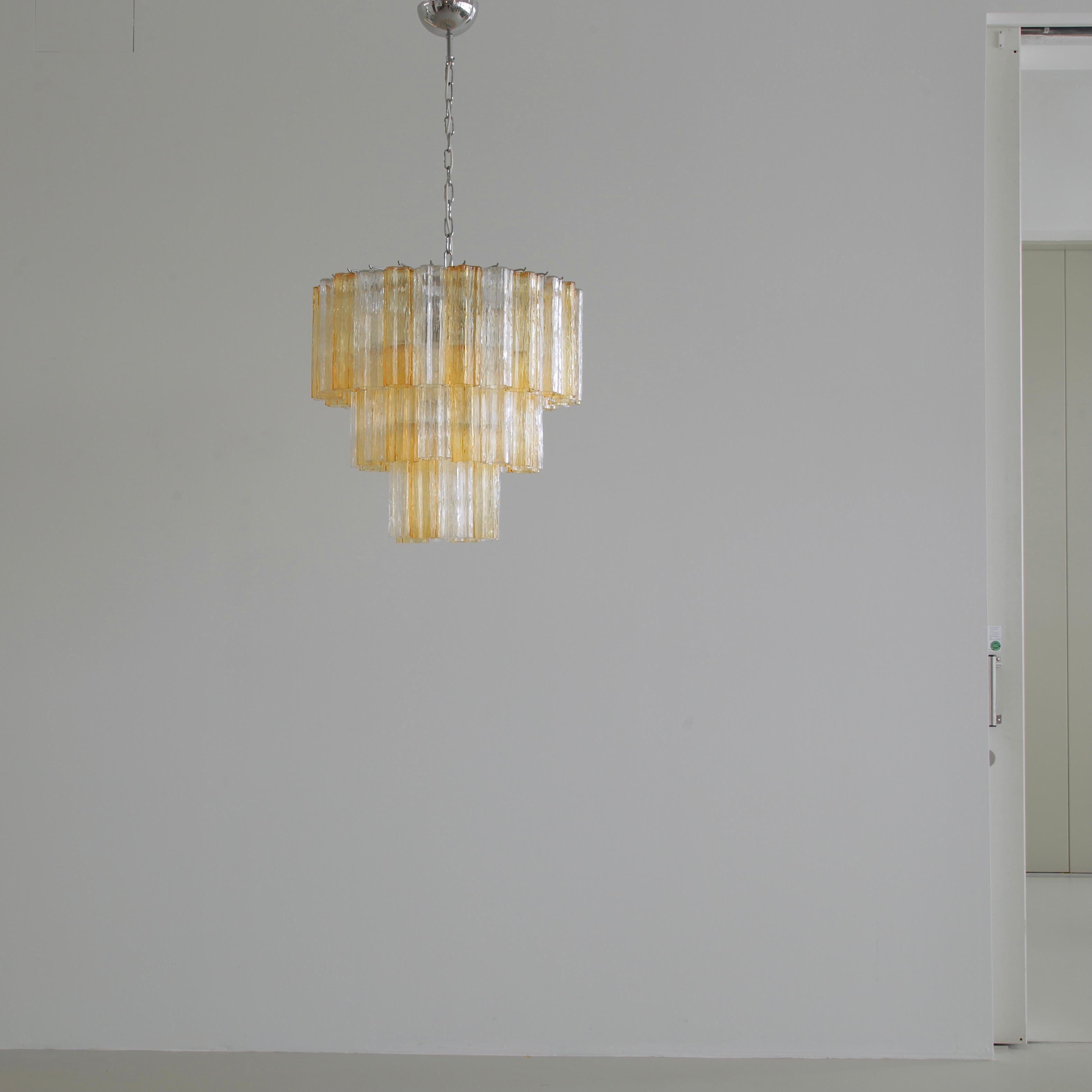 Metal Tronchi Murano Glass Chandelier 'amber/ clear', Italy