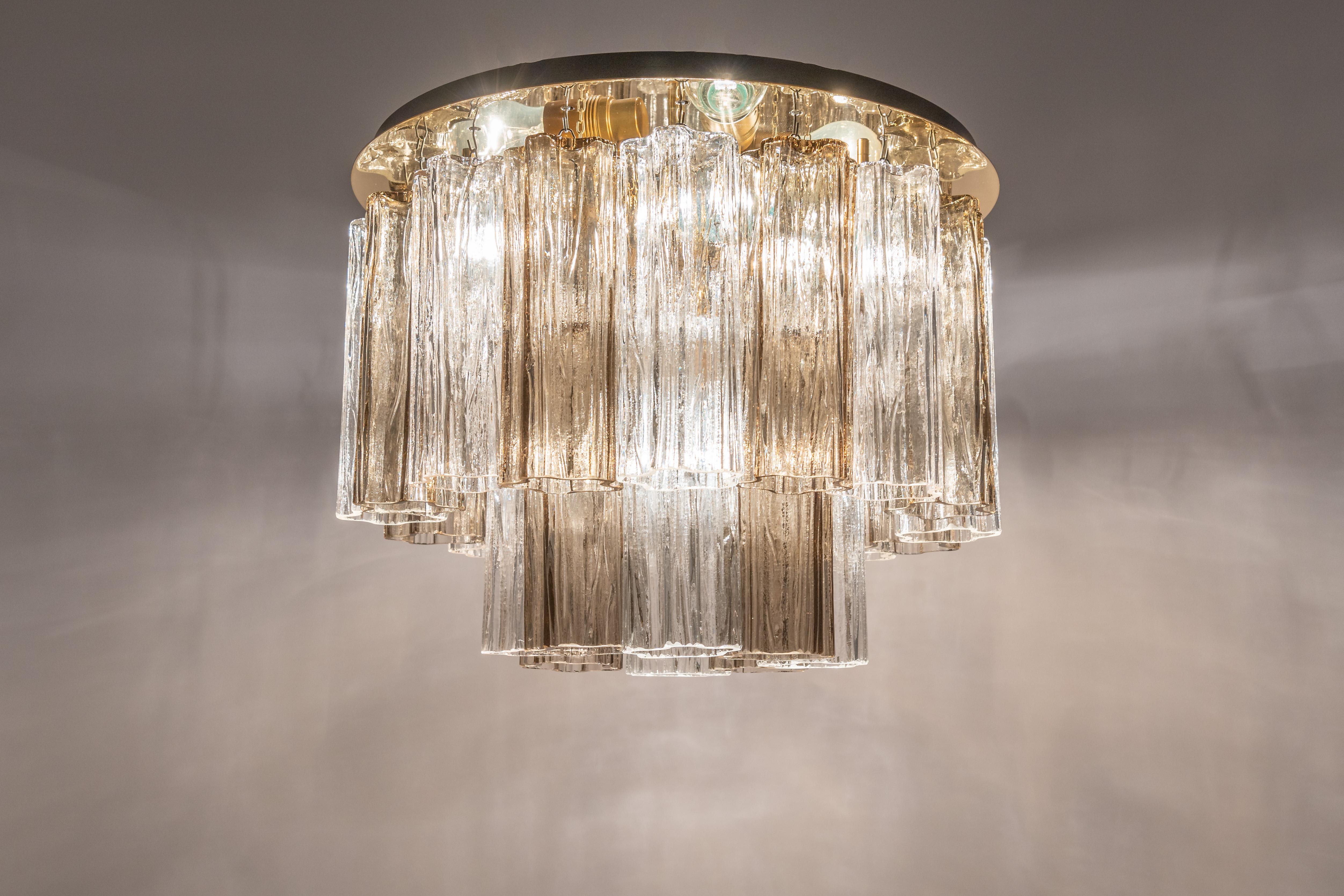 Brass Tronchi Murano Glass Flush mount light Design Venini for Kalmar, Austria, 1960s For Sale