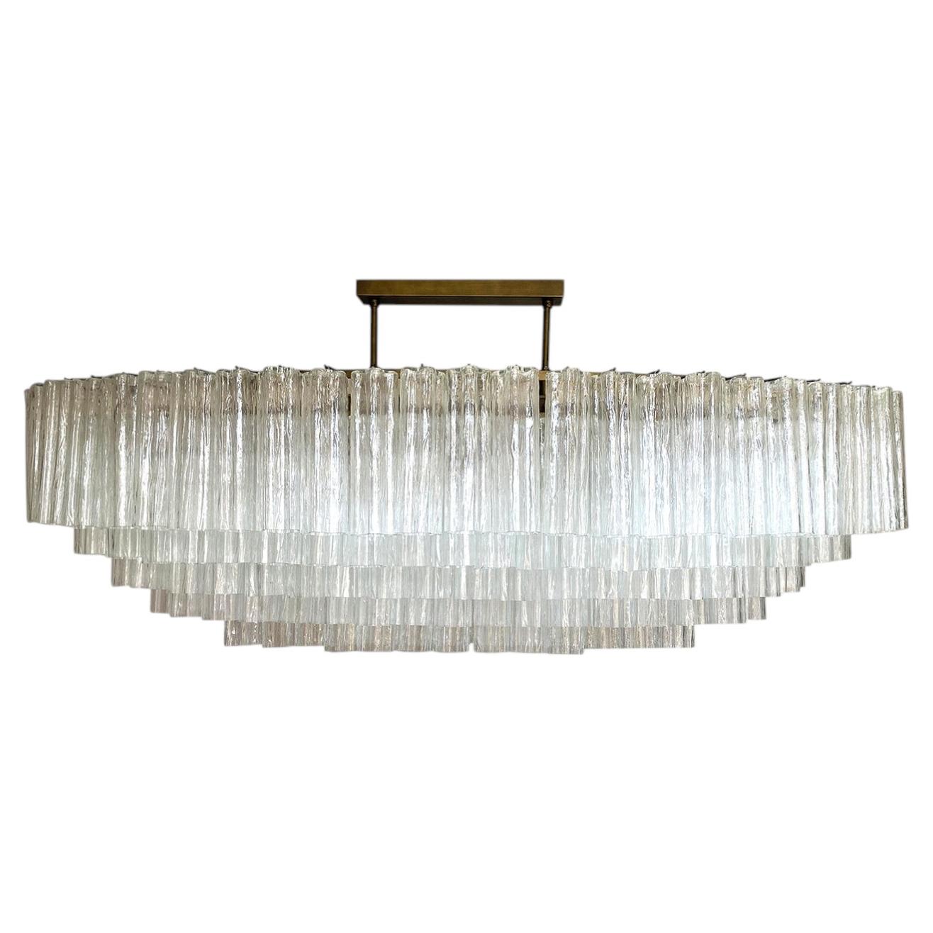 Lustre ovale en métal bruni et verre de Murano de Tronchi en vente