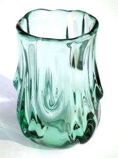"Tronco" Flavio Poli by Seguso Vetri D'arte 1930s Emerald Murano Glass Vase