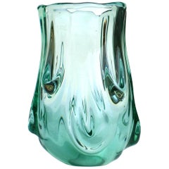 "Tronco" Flavio Poli by Seguso Vetri D'arte 1930s Emerald Murano Glass Vase