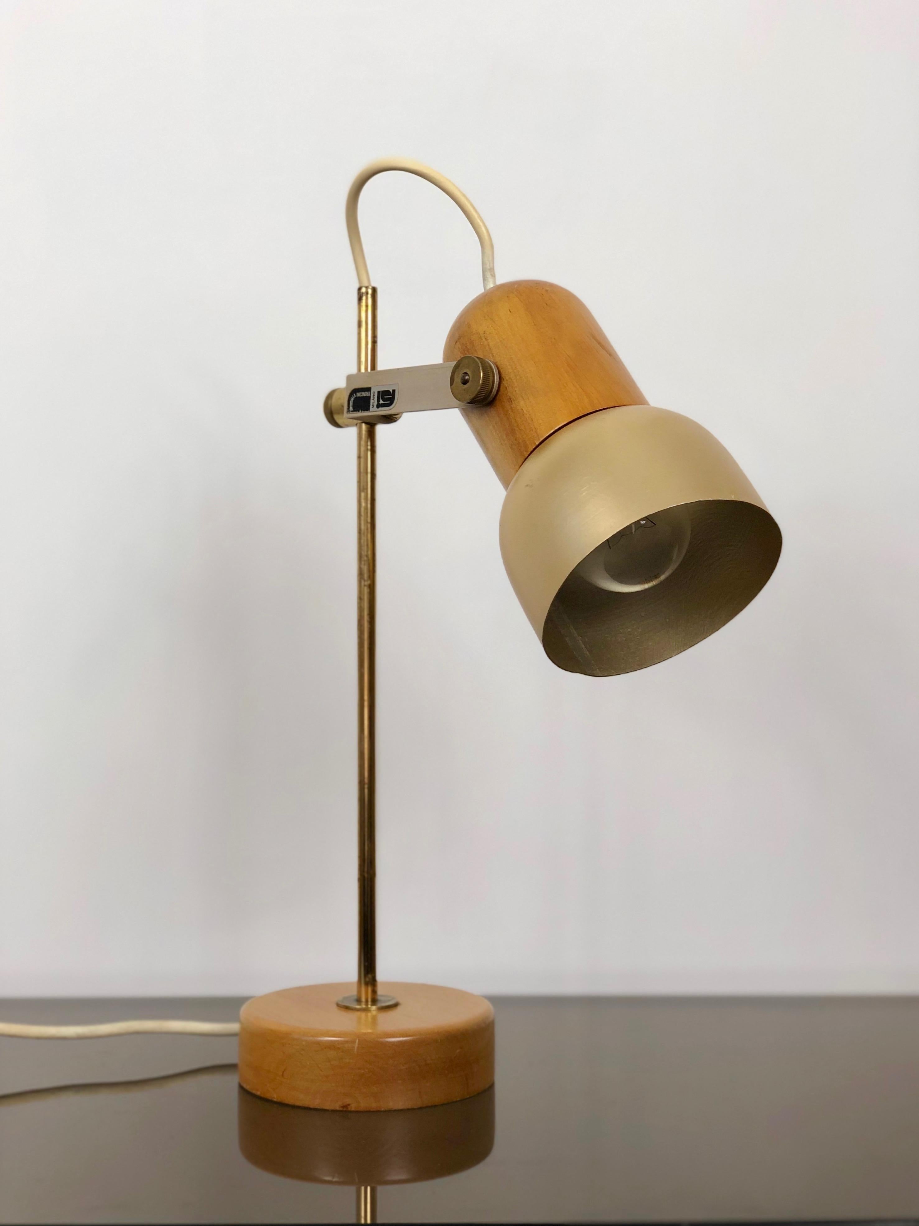 Mid-Century Modern Tronconi Adjustable Table Lamp in Wood, Brass and Metal, Italy FSI Milano, 1970s