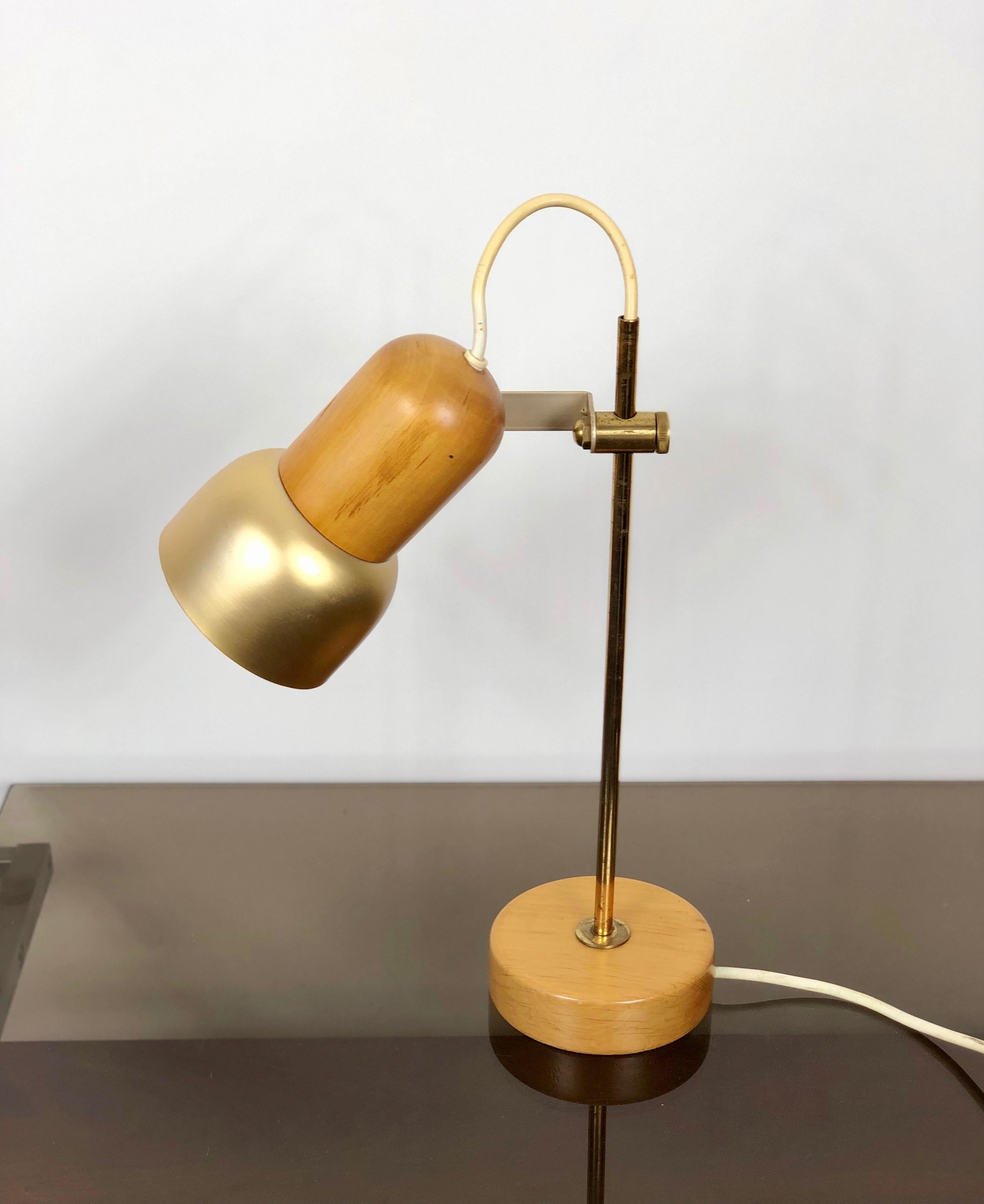 Late 20th Century Tronconi Adjustable Table Lamp in Wood, Brass and Metal, Italy FSI Milano, 1970s