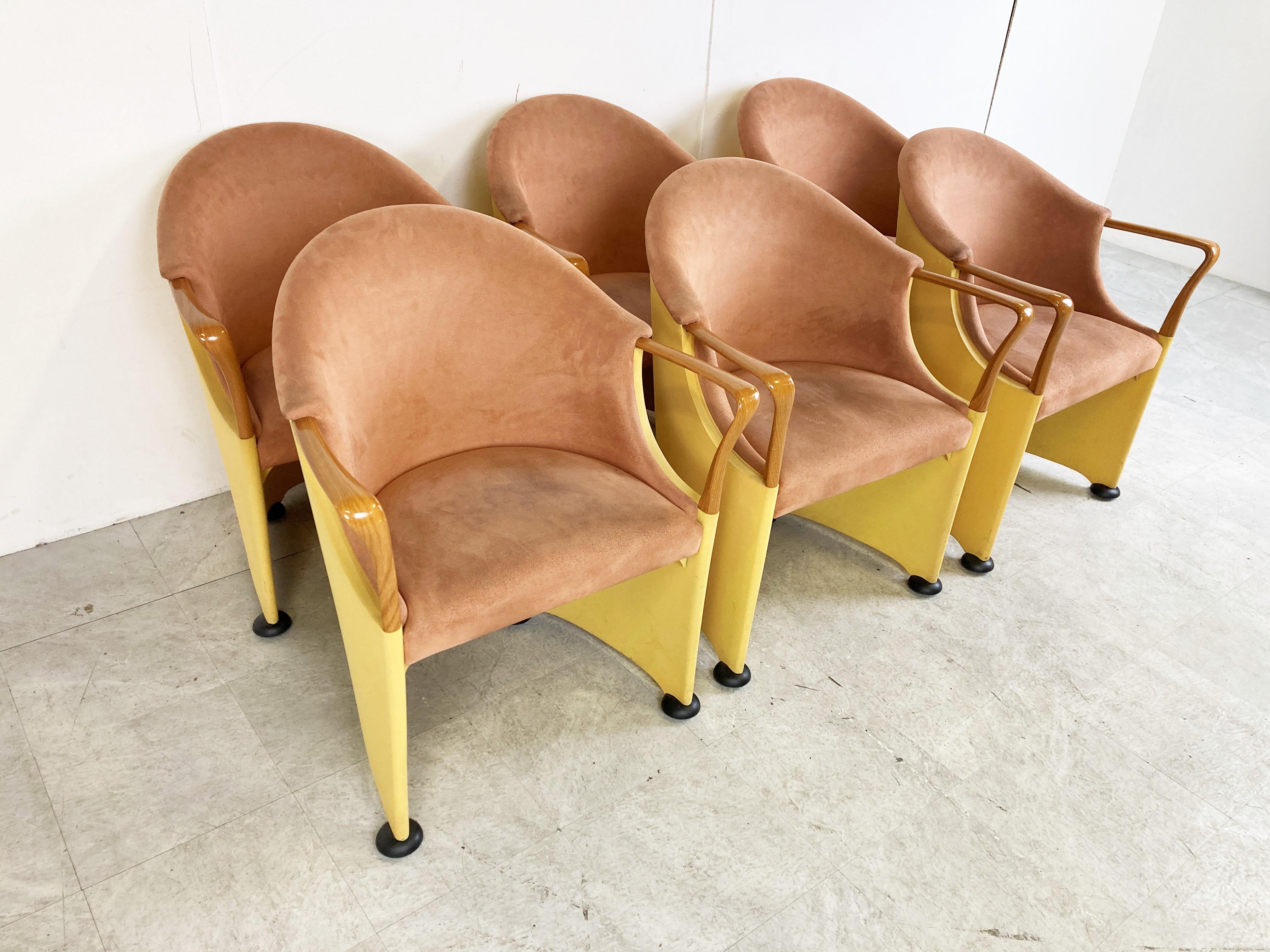 Suede Tronetto Dining Chairs by Luigi Origlia for Origlia, Italy, 1990s, Set of 6