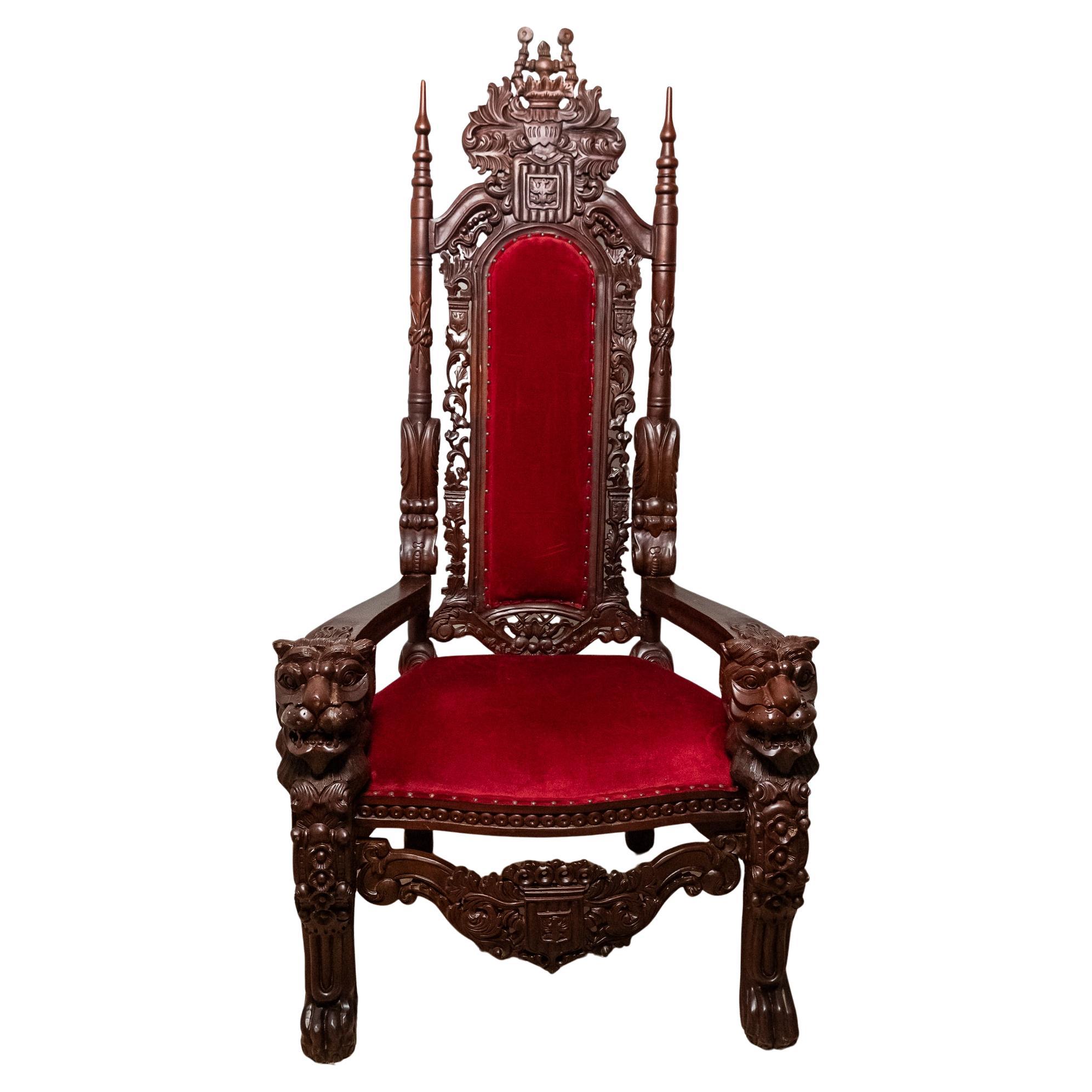 Red velvet throne in Renaissance style, Italy