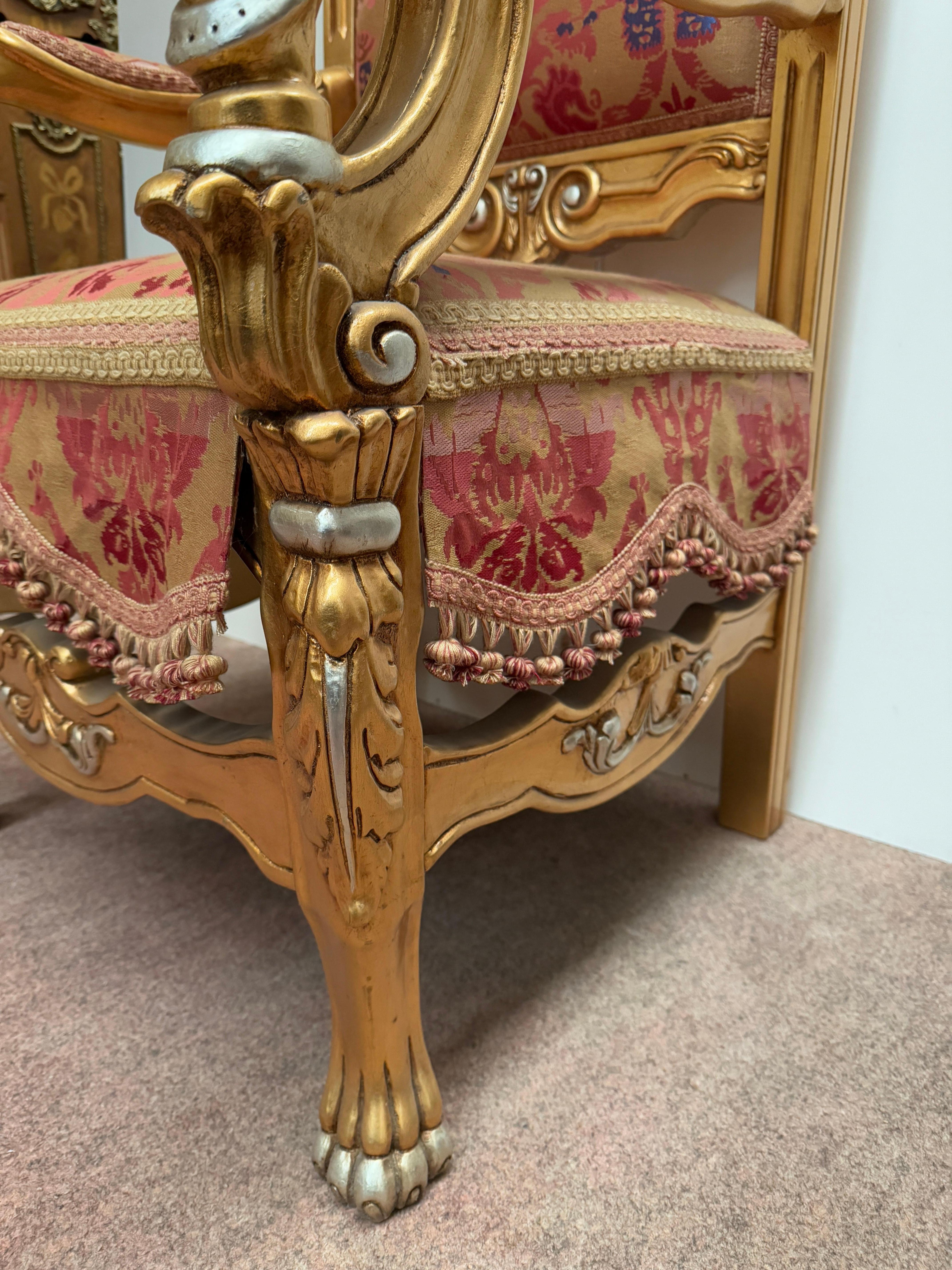 Trono Real Barroco Italiano Dorado - Sillón del Rey 1970 Tela en venta