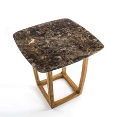 Trooper Center Table in Solid Teak with Marble Top Outdoor or Indoor