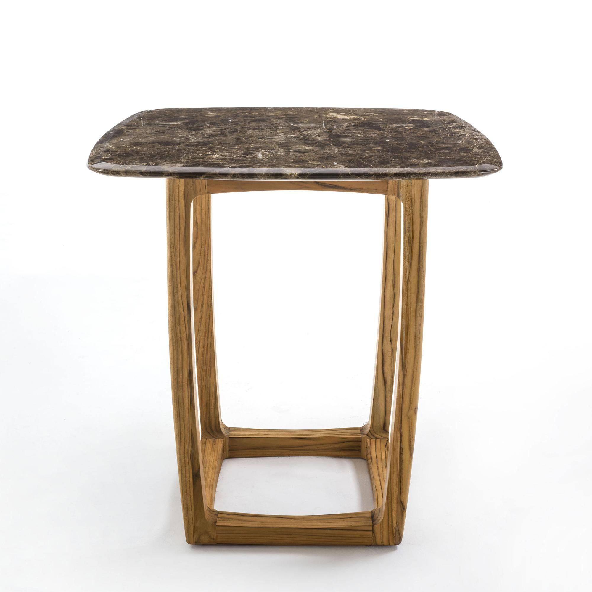 Italian Trooper Center Table in Solid Teak with Marble Top Outdoor or Indoor For Sale