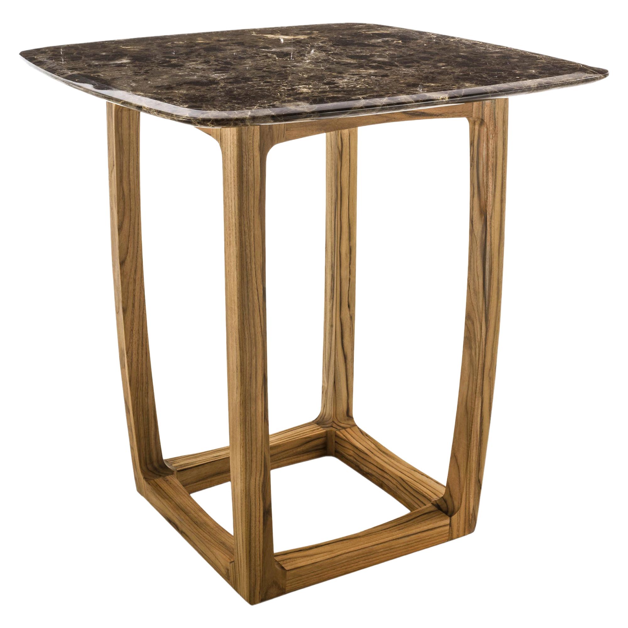 Trooper Center Table in Solid Teak with Marble Top Outdoor or Indoor For Sale