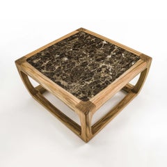 Trooper Couchtisch aus massivem Teakholz mit Marmorplatte Outddor oder Indoor