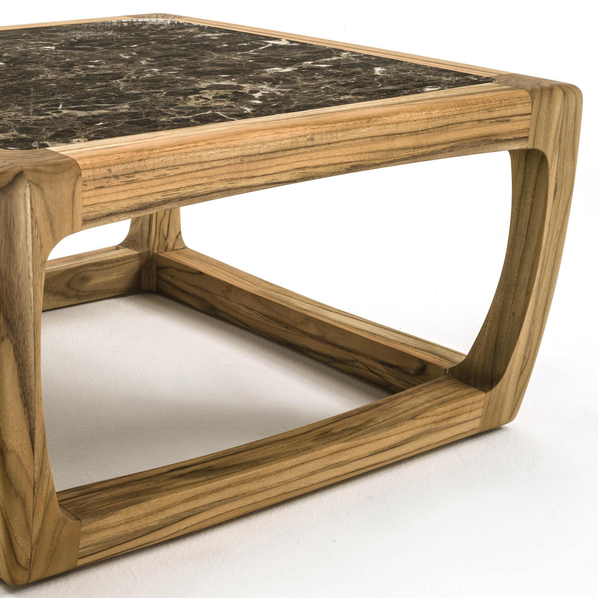 Contemporary Trooper Coffee Table in Solid Teak With Marble Top Outddor or Indoor For Sale