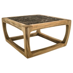 Table basse Trooper en teck massif avec plateau en marbre Extérieur ou Indoor