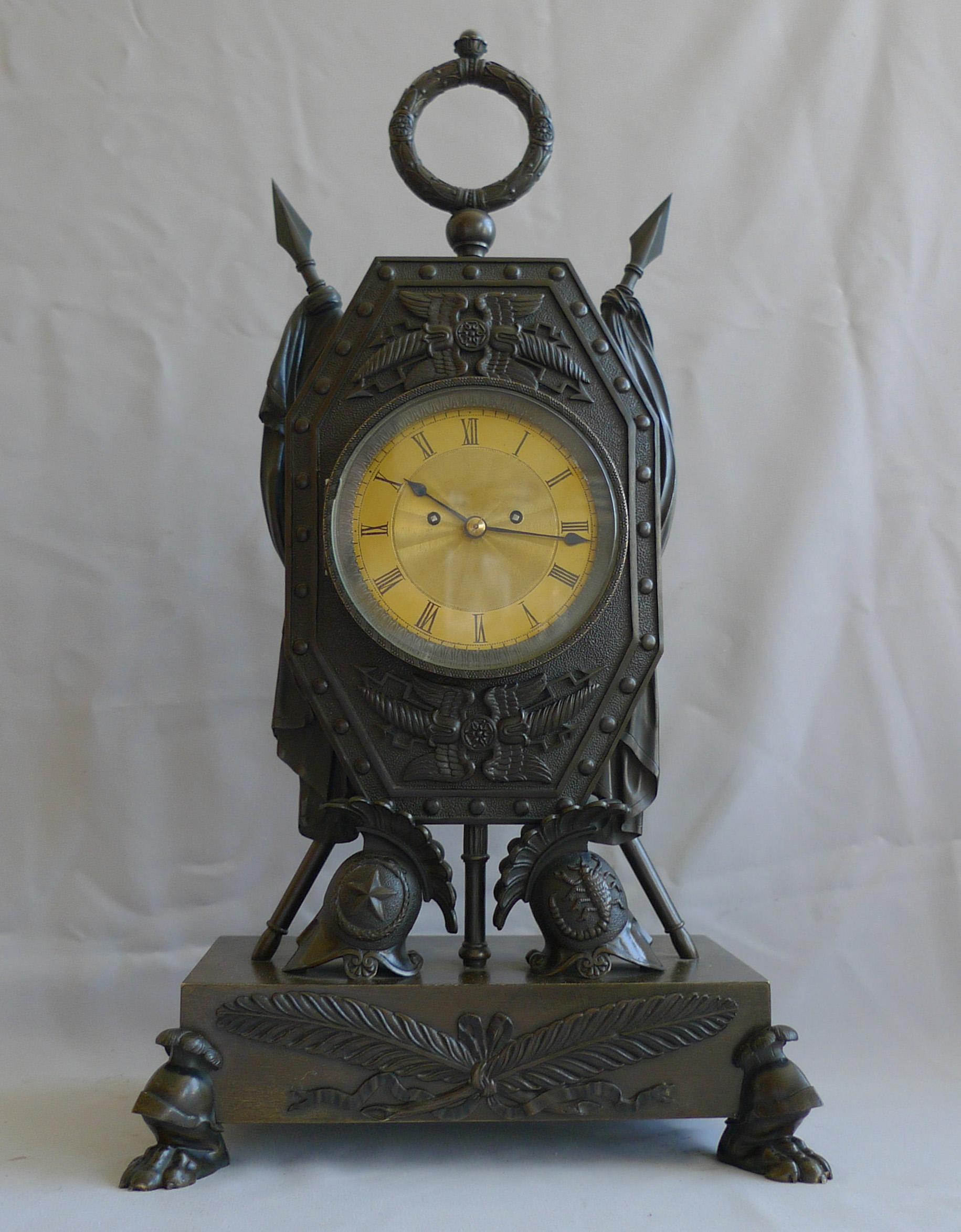 British Trophies of War English Regency Clock by Forrester of Hull For Sale