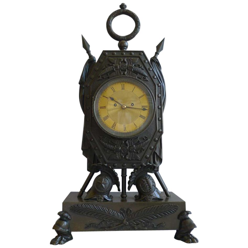 Trophies of War English Regency Clock by Forrester of Hull For Sale