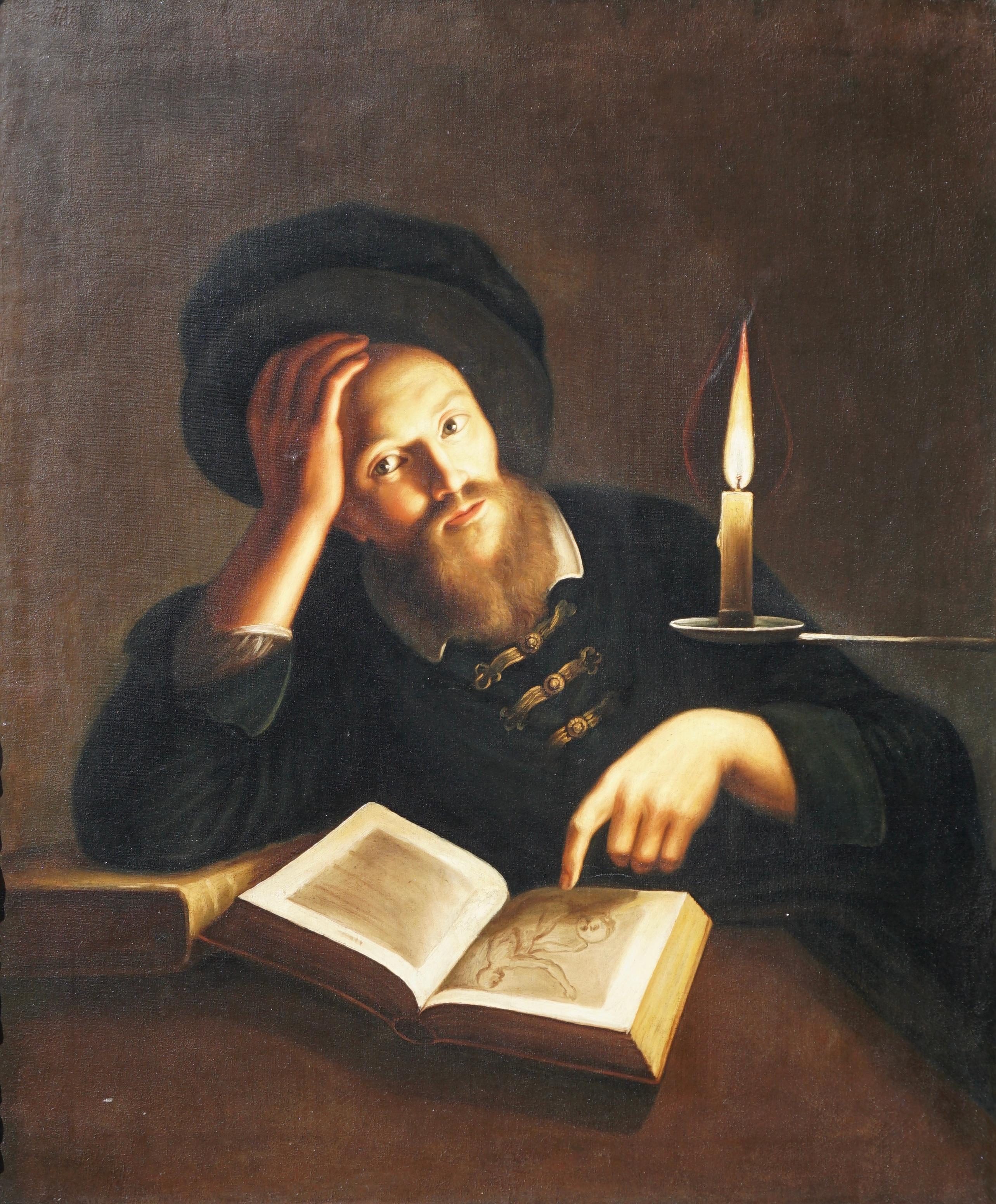 17th century self portrait of and by Trophime Bogot Pondering over an album or drawings over a table in candlelight. Considered “The Candlelight Master” 

Provenance: James Murnaghan, Dublin.

Literature: Benidect Nicolson, “Un Caravaggiste